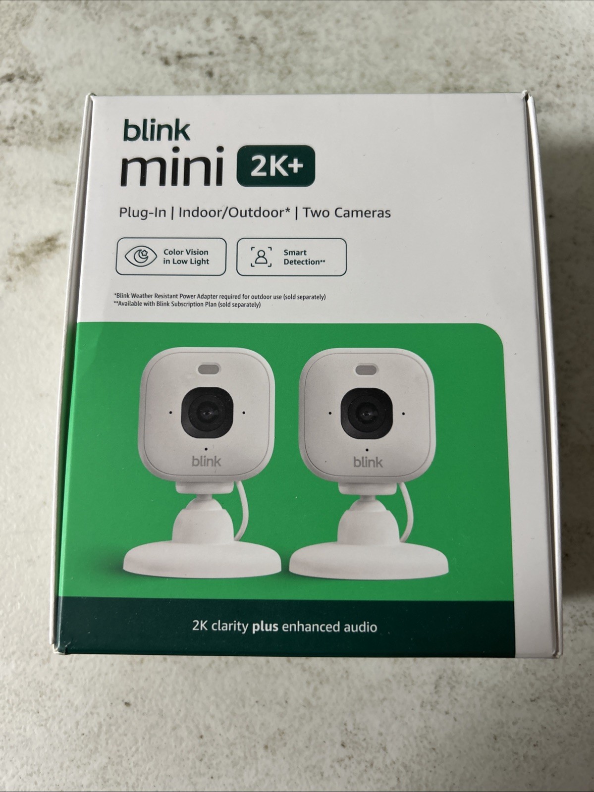 NEW 2 PACK Blink Mini 2k+ Cameras Indoor/Outdoor Plug-in 2K Video WHITE