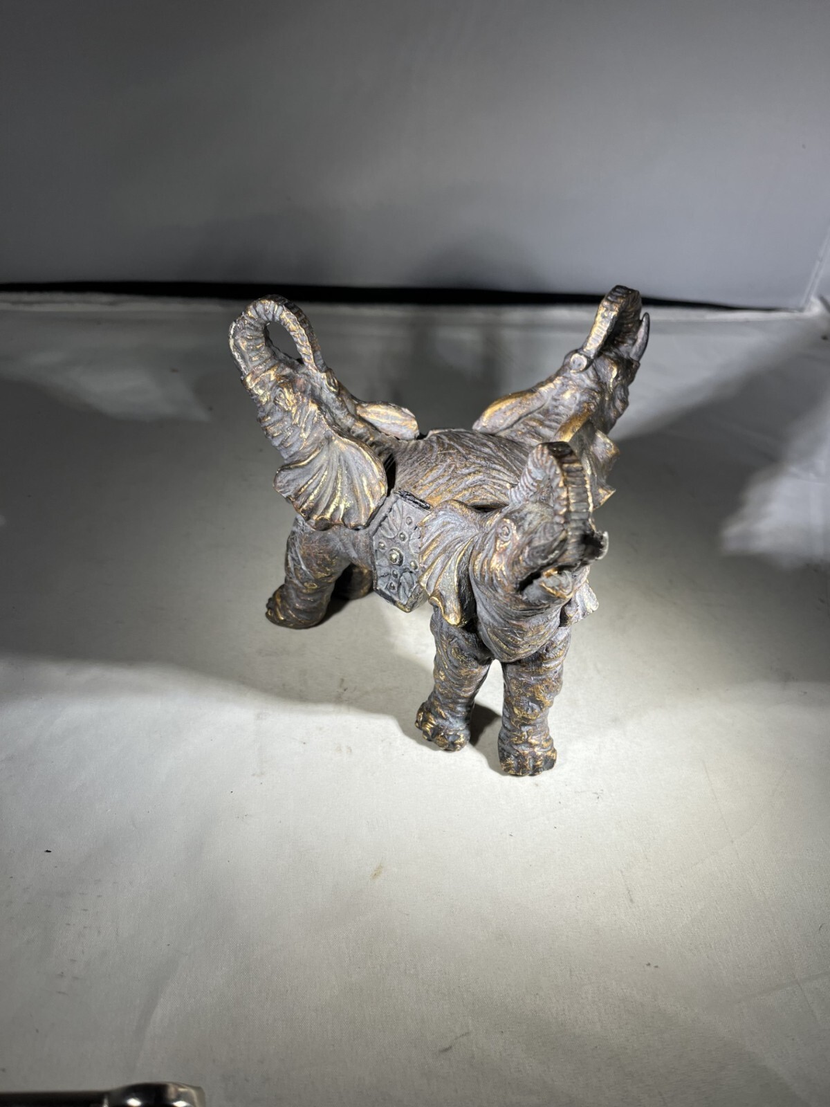 Unusual Triple Elephant Metal Figurine 6 1/2 \