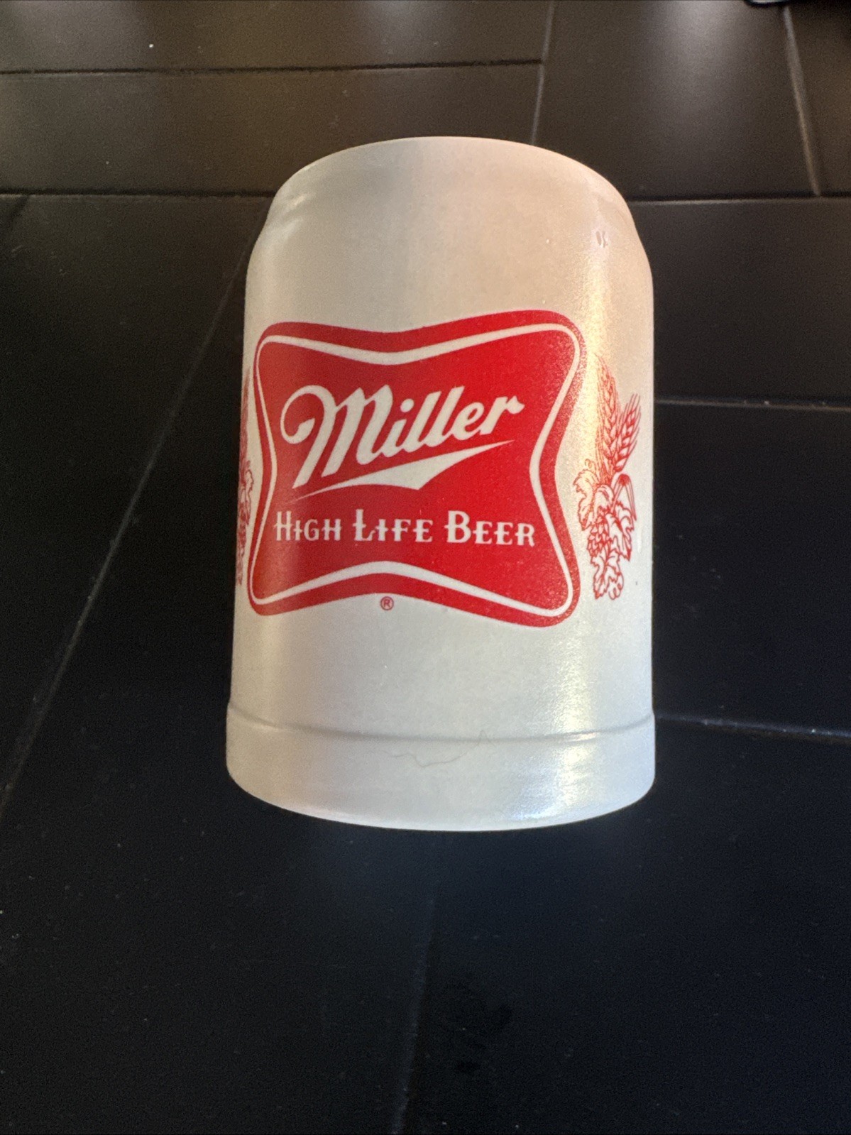 Vintage Old Miller High Life Logo Beer Mug 1980 Retro White Ceramic Stein Brazil