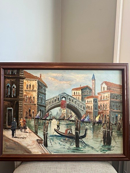 Framed Impressionist Venice, Italy Canal Cityscape Painting w/ Gondolas & Bridge Framed Impressionist Venice, Italy Canal Cityscape Painting w/ Gondolas & Bridge