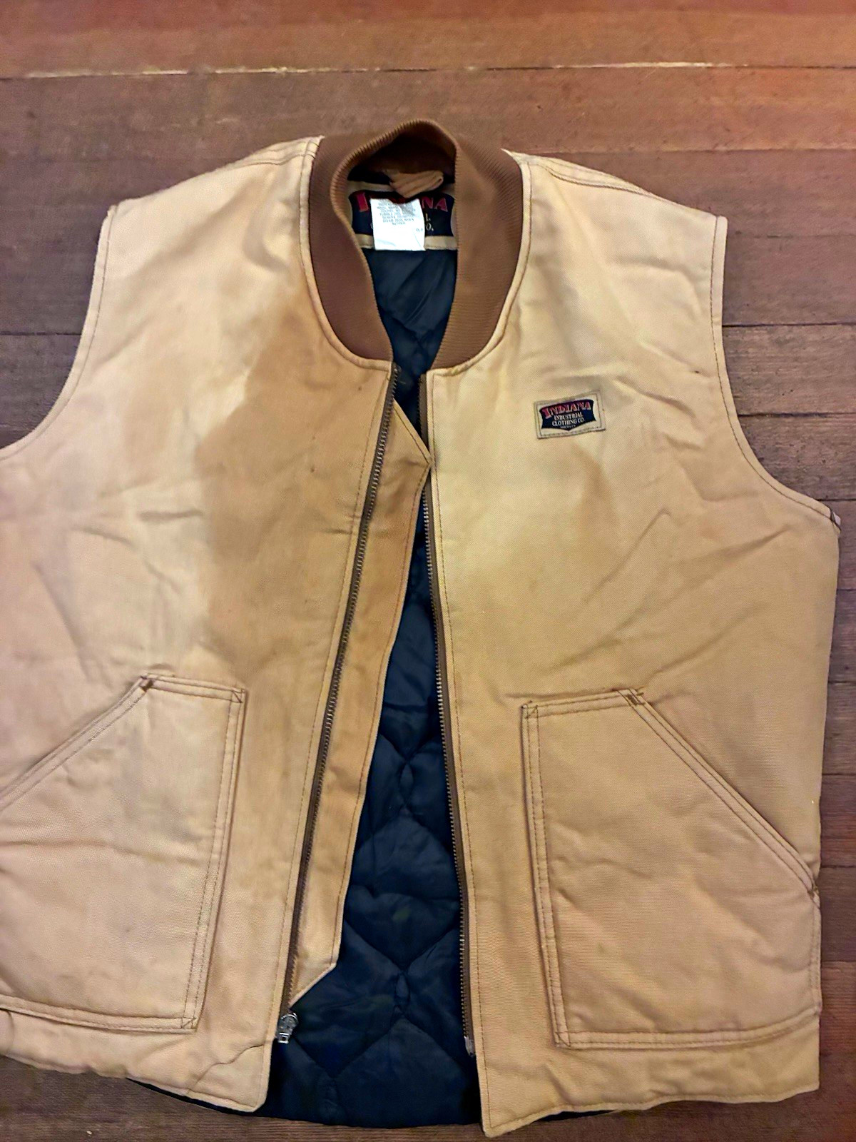 Vintage 1990s Indiana Industrial Clothing Co. Men\'s Beige Zip Work Vest M Vintage 1990s Indiana Industrial Clothing Co. Men\'s Beige Zip Work Vest M