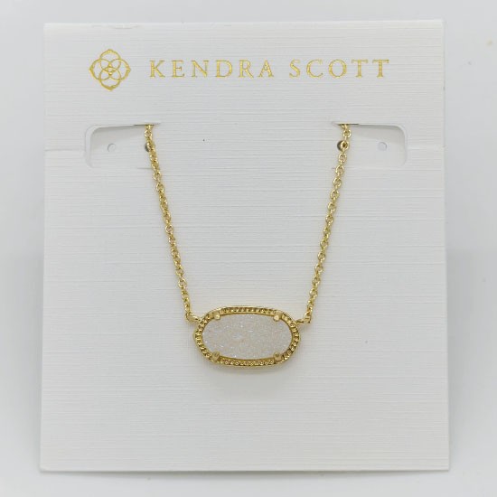 Kendra Scott Elisa Gold Plated Pendant Necklace In Iridescent White Drusy