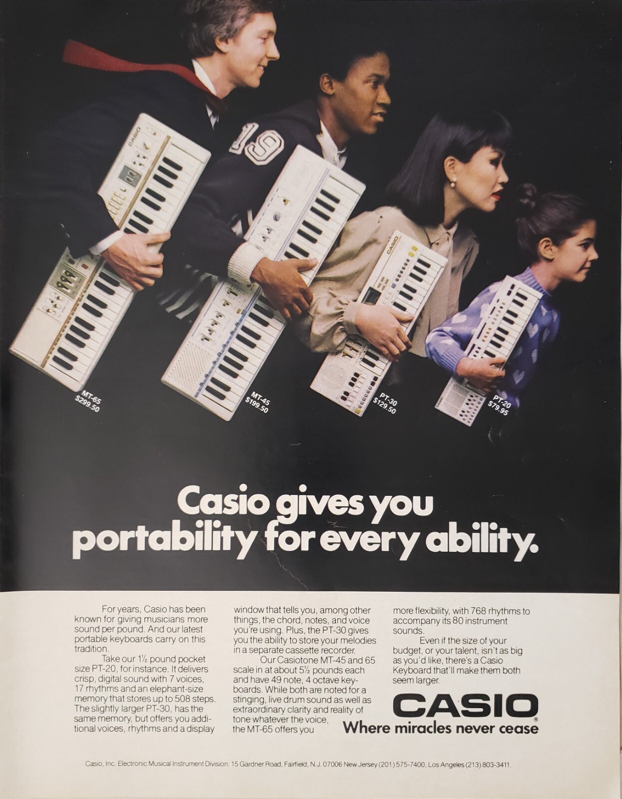 1983 Casio Keyboard Gives Musicians More Sound Per Pound Vintage Print Ad