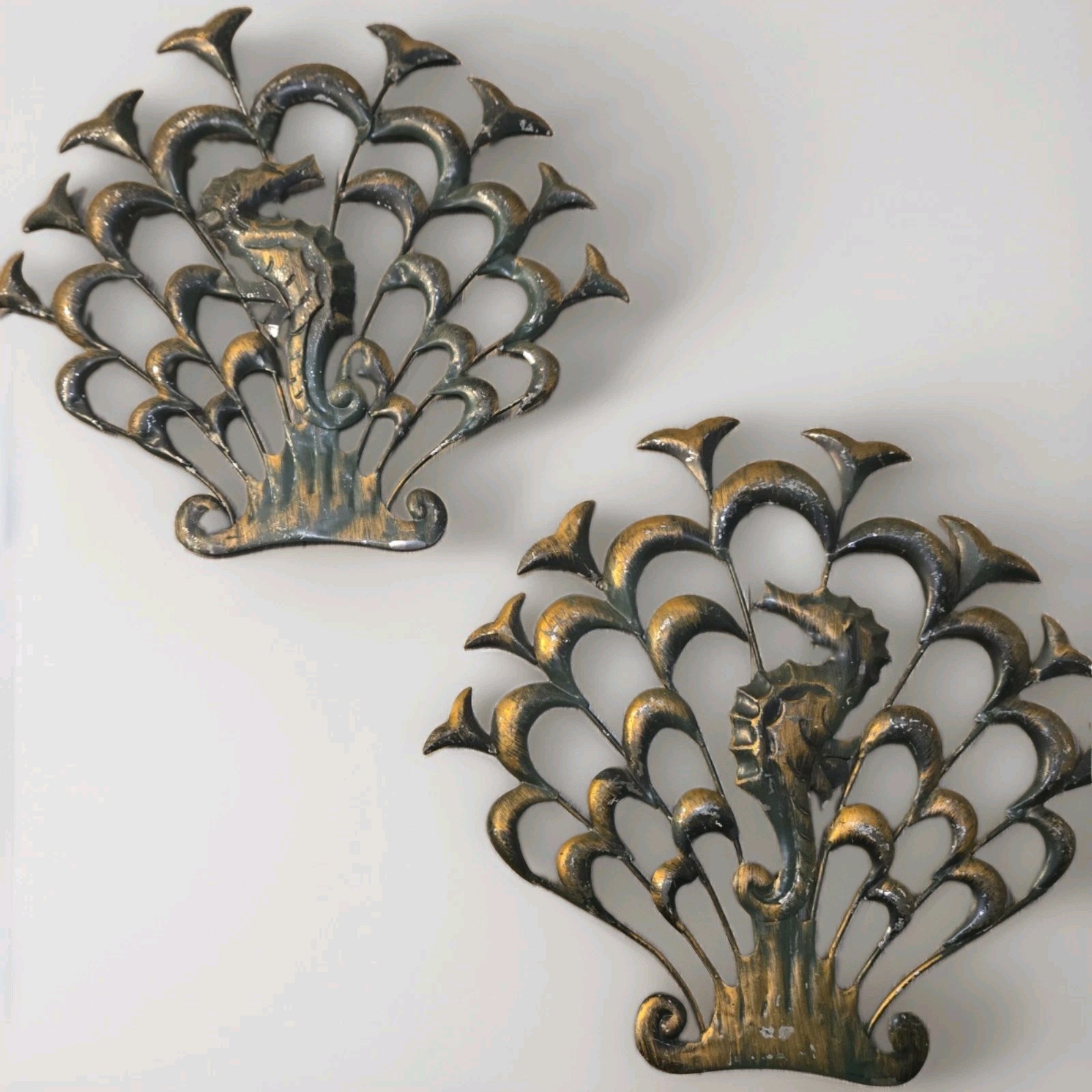 Rare 1960s MCM Metal Seahorse Wall Art Made in Hong Kong 3D Nautical Decor