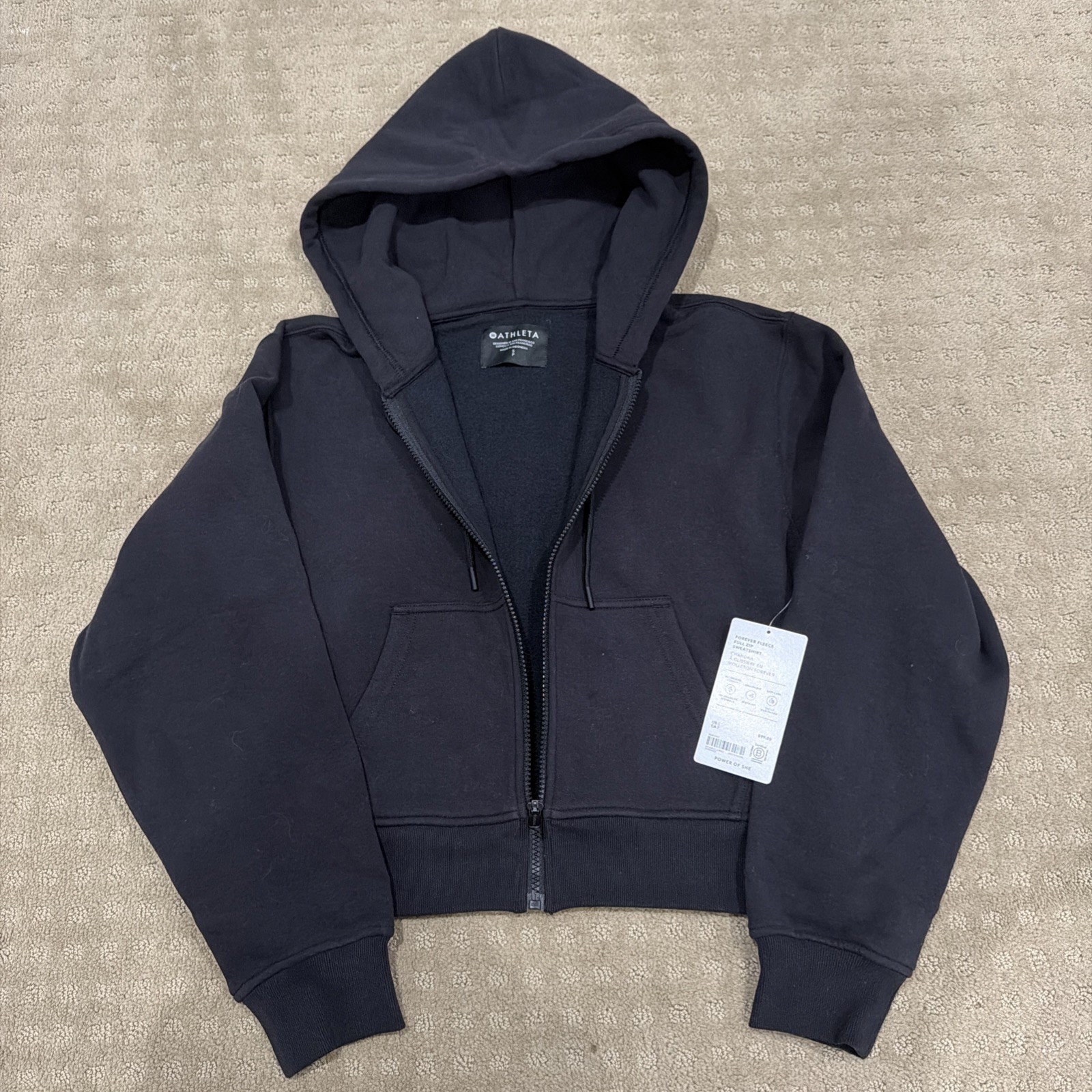 NWT Athleta | Women\'s Forever Fleece Full Zip Sweatshirt Small Black (paid $99) NWT Athleta | Women\'s Forever Fleece Full Zip Sweatshirt Small Black (paid $99)