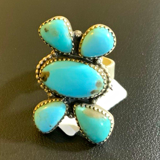 Vintage Native American Sterling Silver Turquoise Cluster Butterfly Ring Size 7 Vintage Native American Sterling Silver Turquoise Cluster Butterfly Ring Size 7