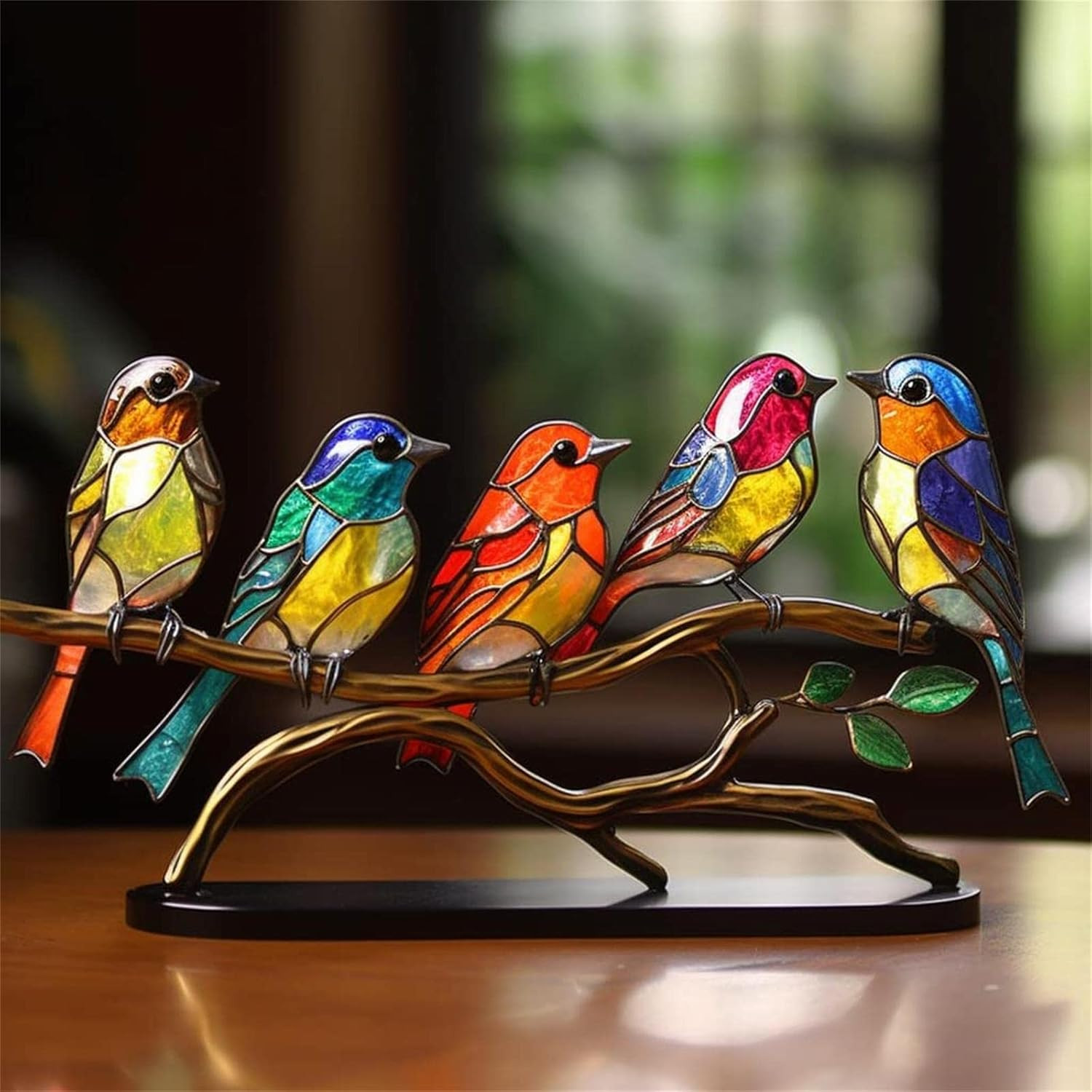2023 New Stained Metal Birds on Branch Desktop Ornaments, Metal Flat Double Side