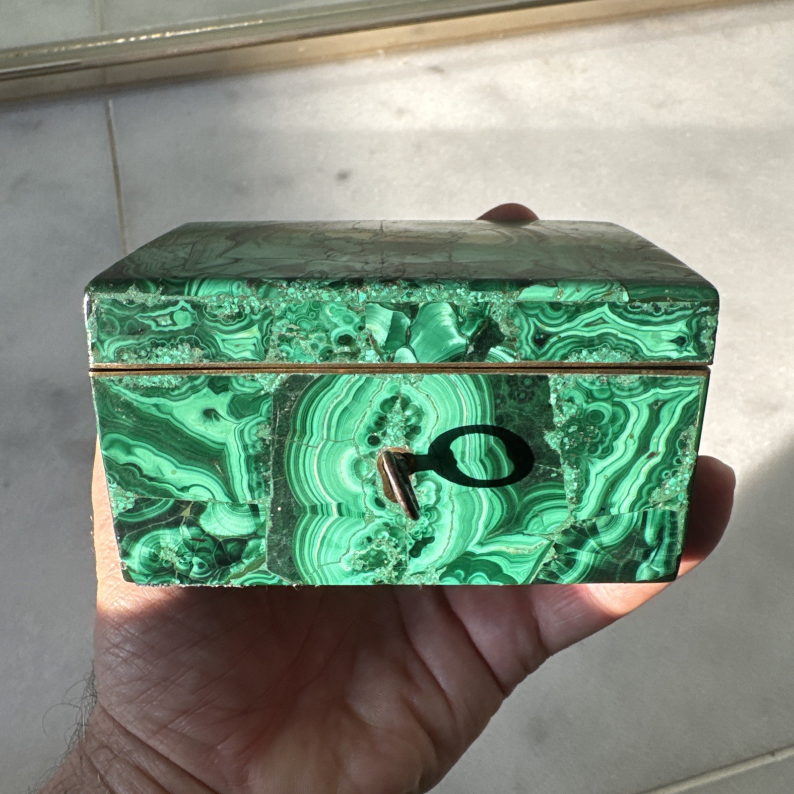 Large Malachite Box Antique 19th Century Decorative Collectible Box with key 