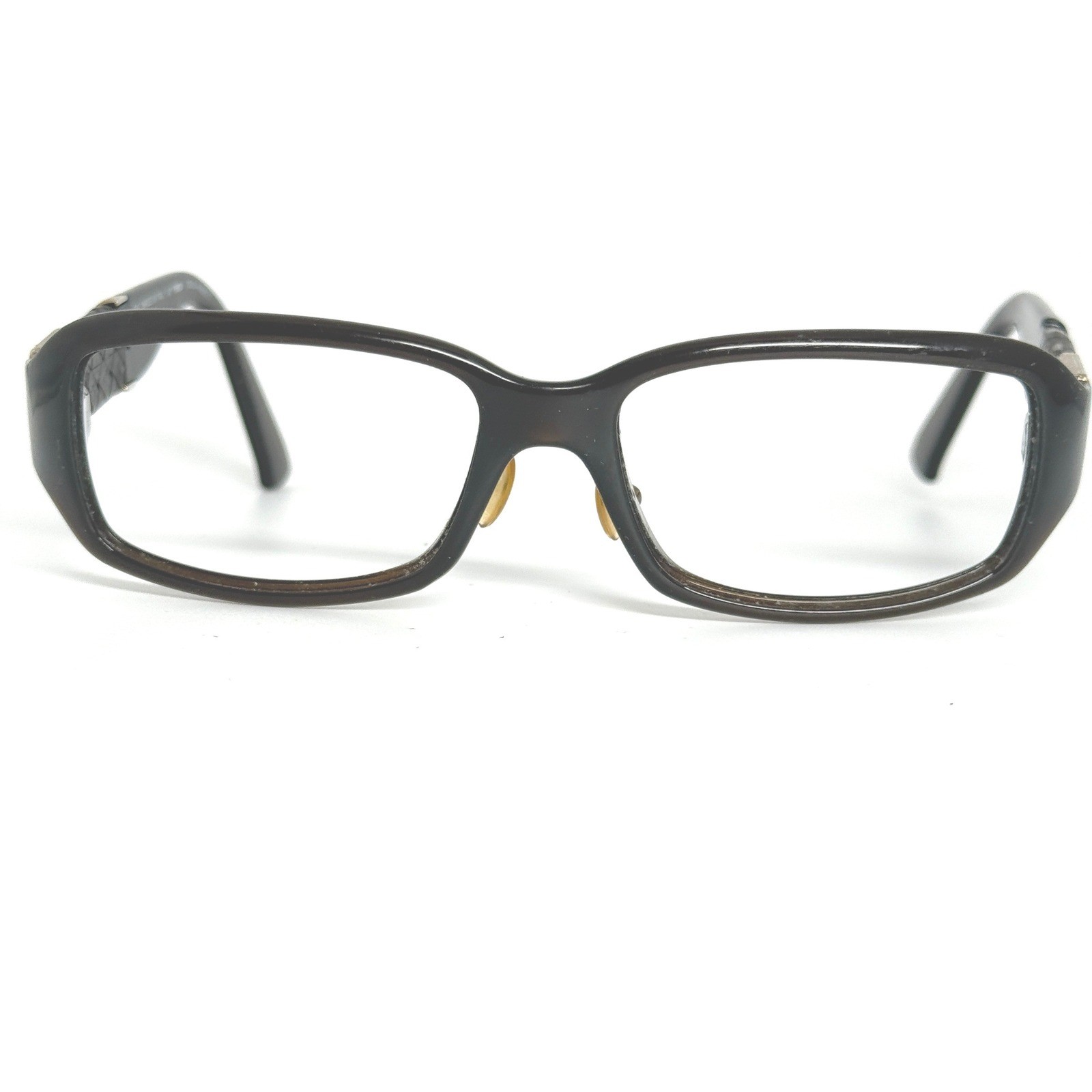 Fendi FS446 207 Brown Woven Leather Gold Logo Eyeglasses Frames 57-17-130 21947