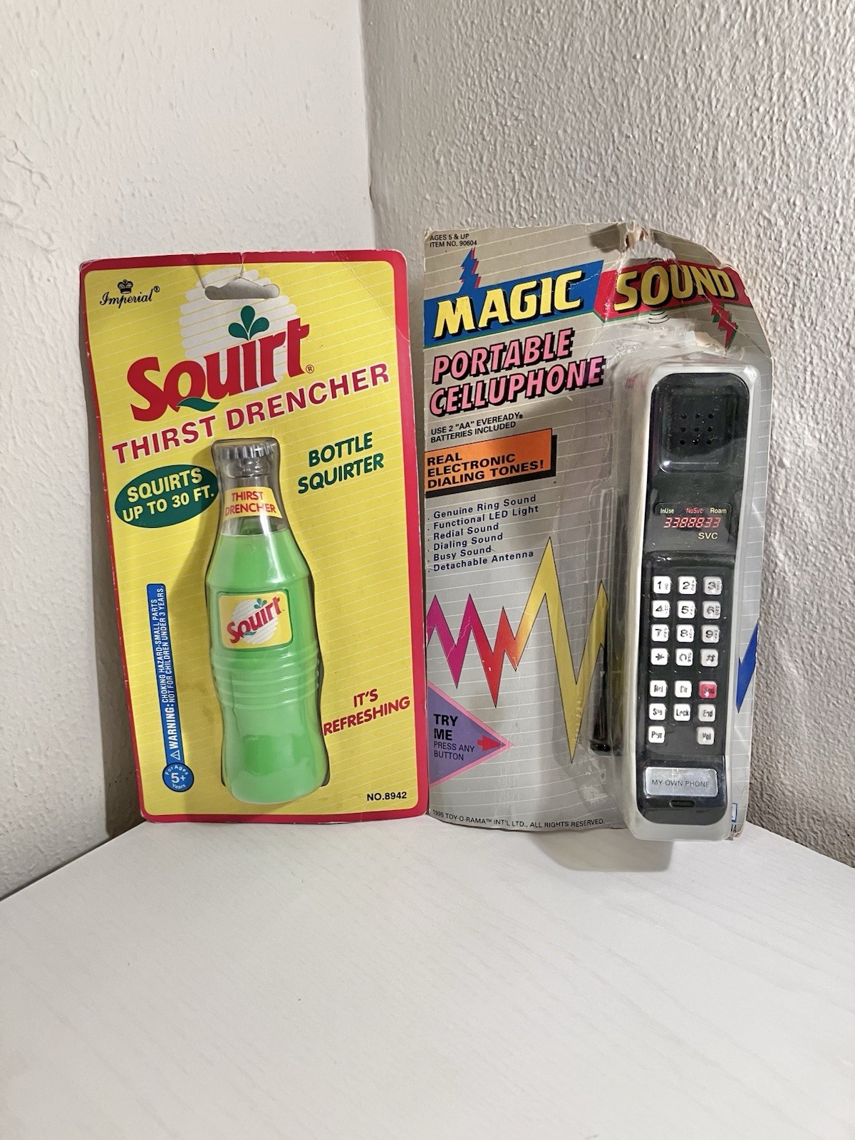 VTG NEW 1994 Imperial Toys Squirt Soda Toy Thirst Drencher & 1995 Toy Cell Phone