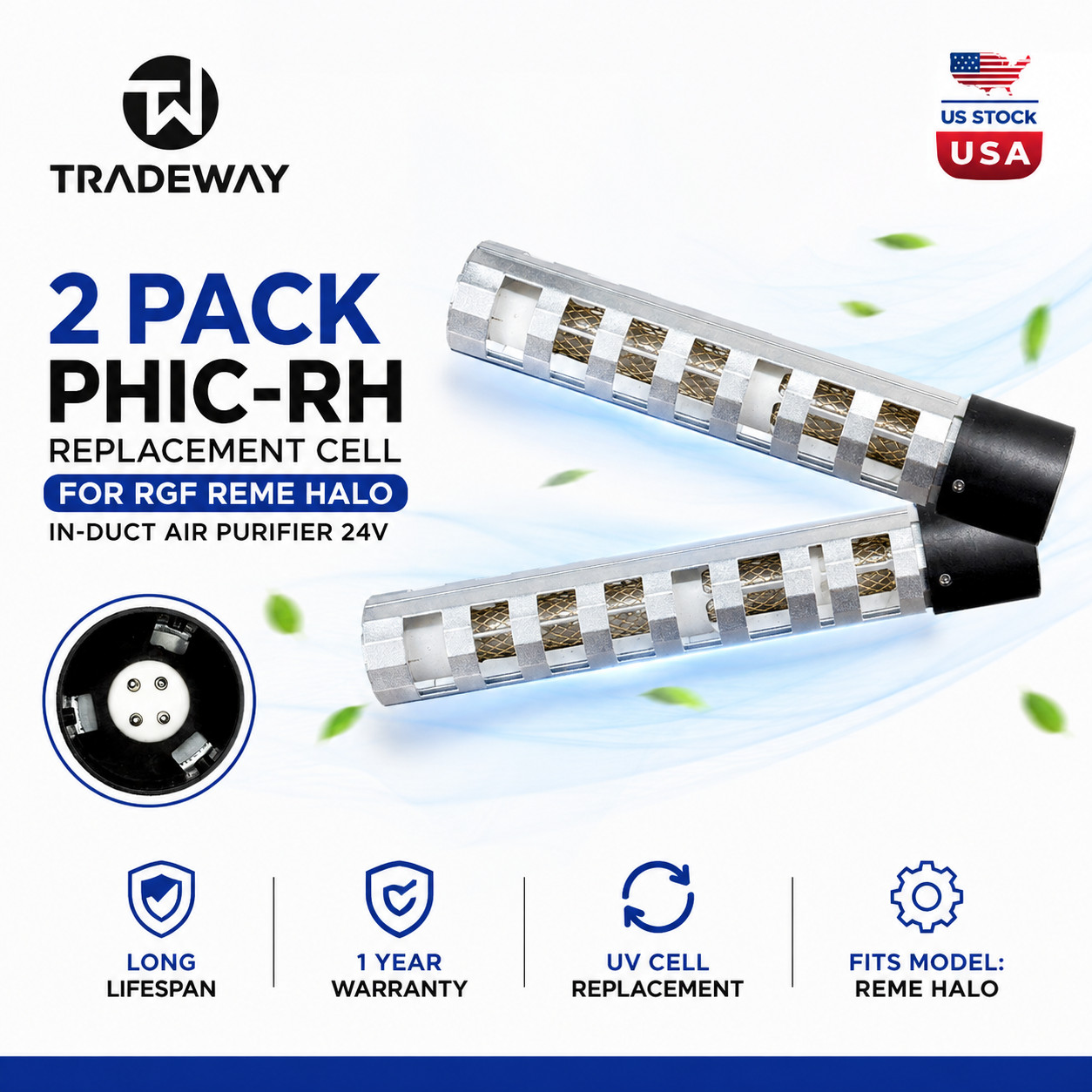 2 Pack PHIC-RH Replacement Cell for RGF REME HALO In-Duct Air Purifier 24V NEW