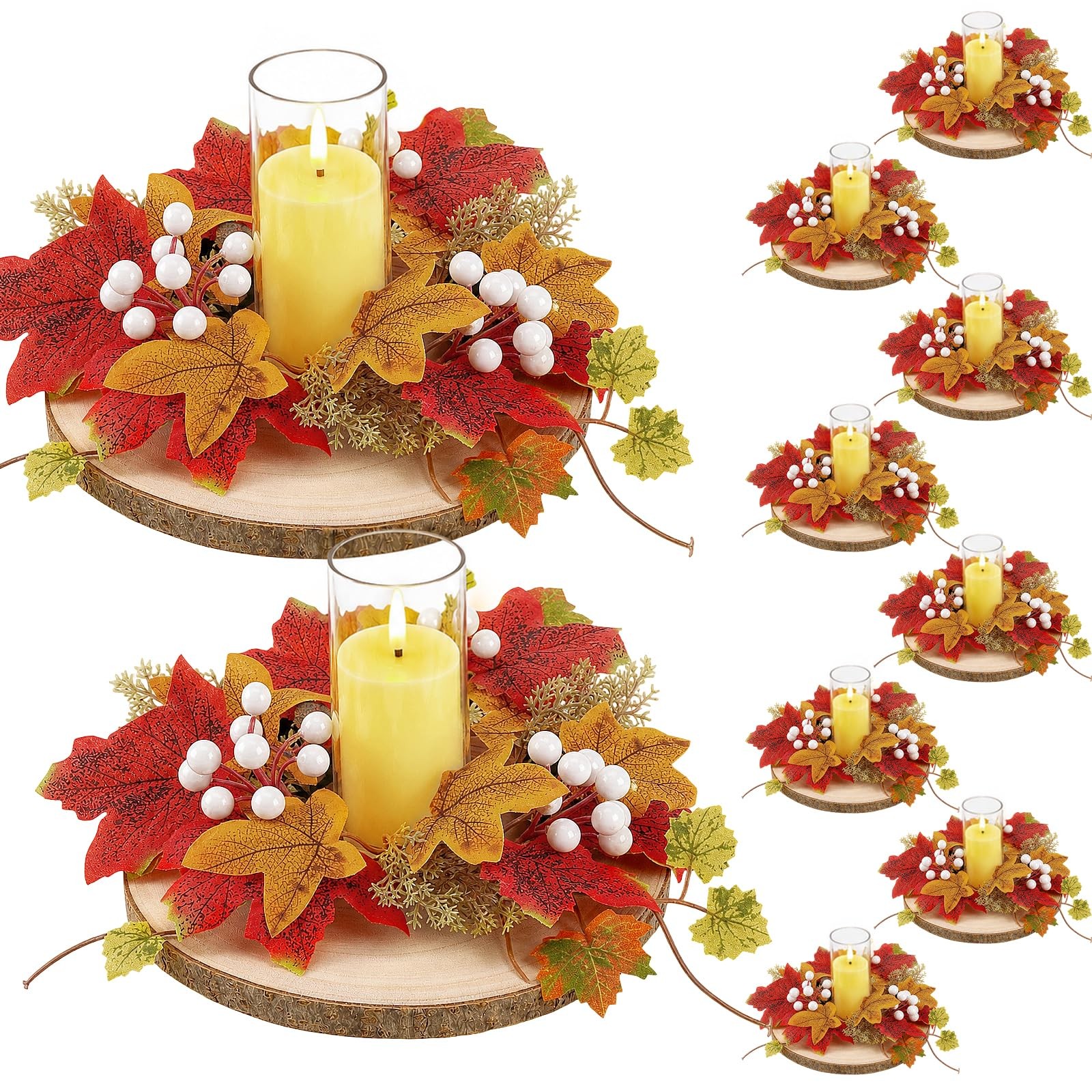 Best Alphatool 10 Set Fall Centerpieces for Tables with Wood Slices Maple Leaves