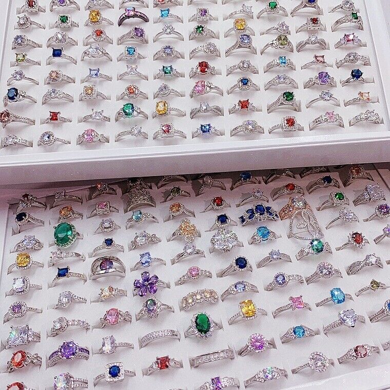 5-100X Wholesale Colorful Zircon Mixed Rings Bulk Finger Band Ring Jewelry Lot