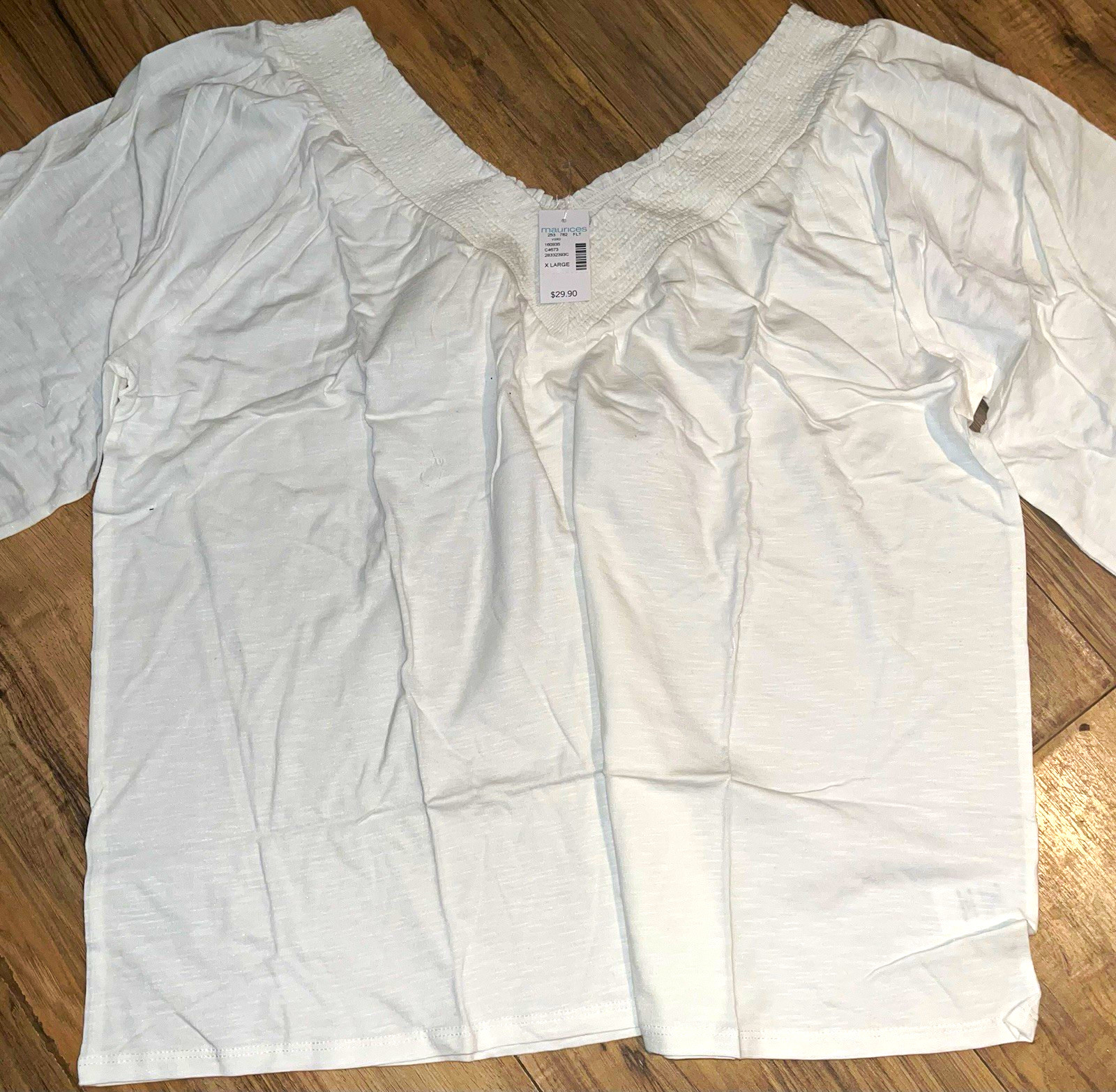 NWT Maurice’s Ivory Smocked Peasant Peplum Style V-Neck Top Women’s XL NWT Maurice’s Ivory Smocked Peasant Peplum Style V-Neck Top Women’s XL