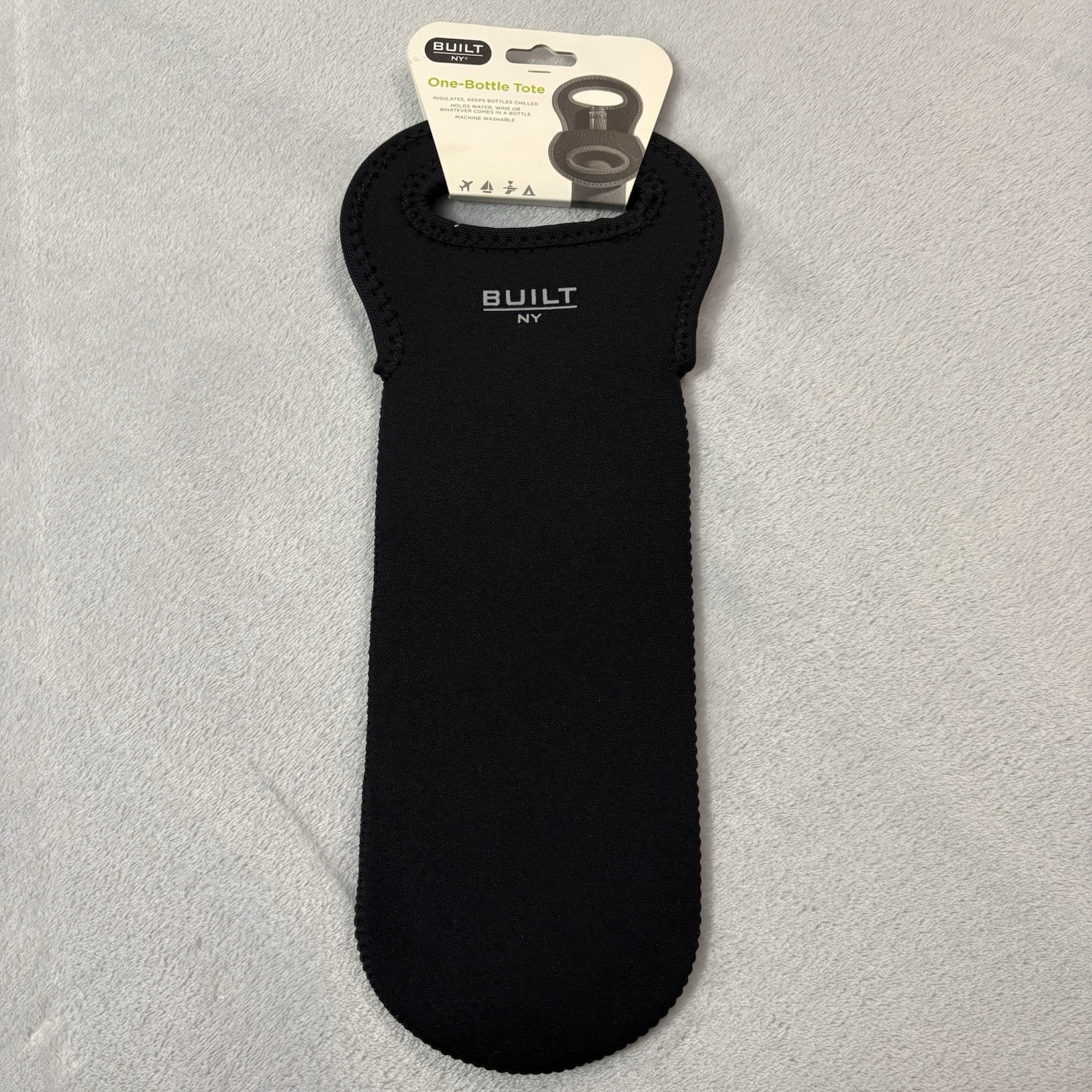 Built NY 1 Bottle Neoprene Tote Wine Water Bag Black Machine Washable NWT