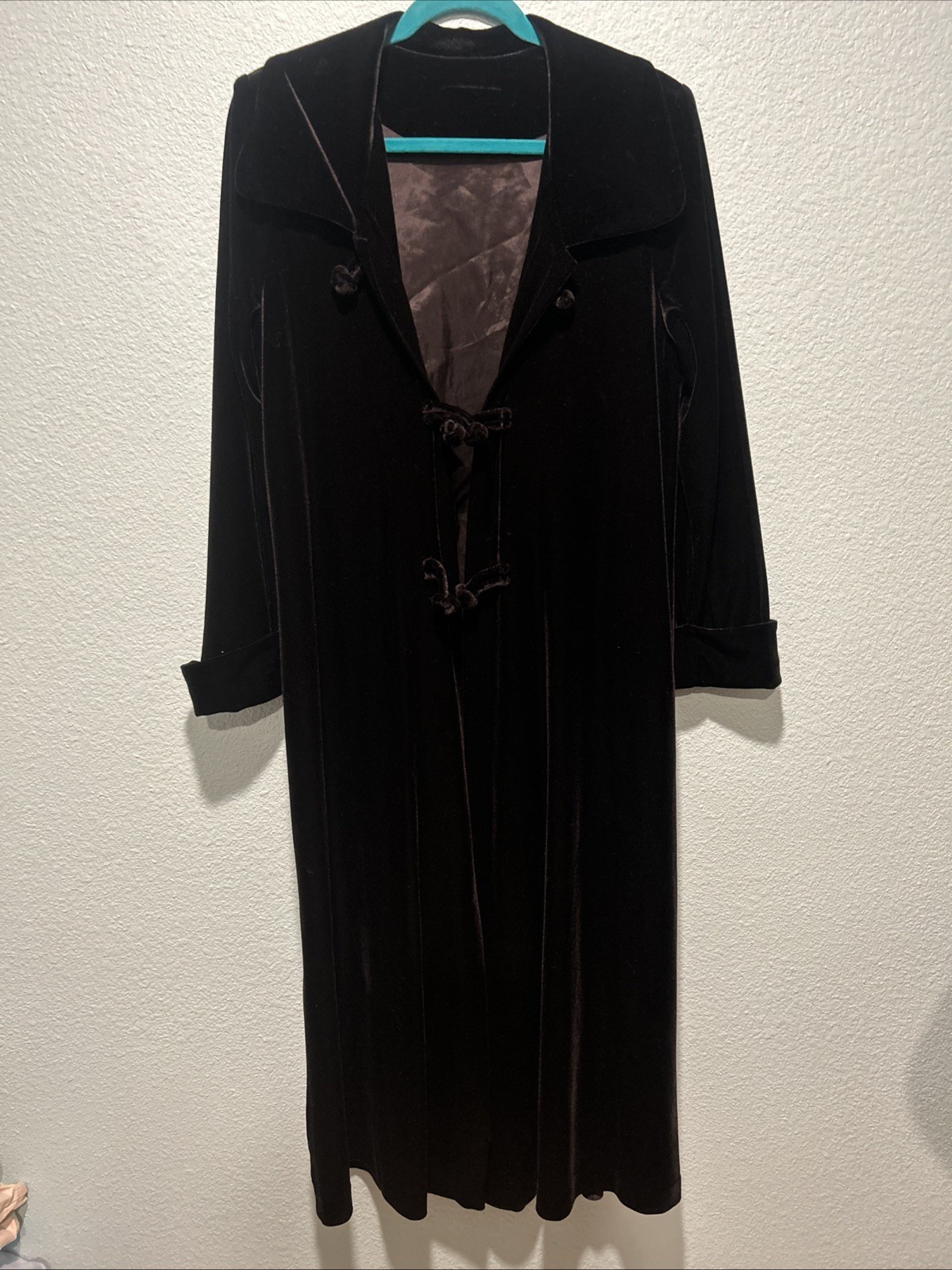 Vintage Surrealist USA Black Velvet Longline Duster Coat Size S Vintage Surrealist USA Black Velvet Longline Duster Coat Size S