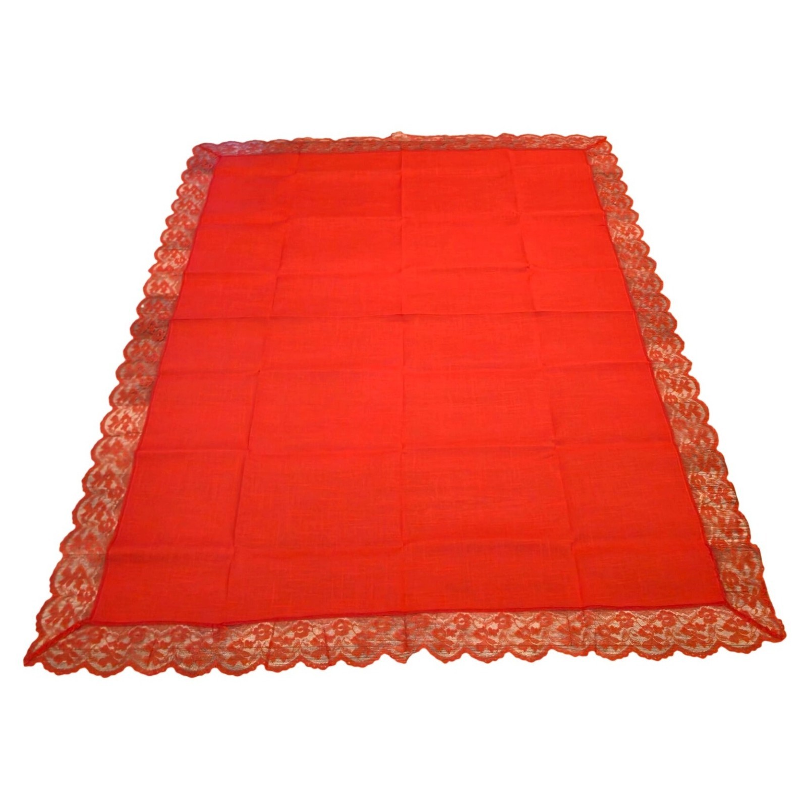 Vintage Red Oblong Tablecloth Scalloped Lace floral 52x70 NOS PANDORA Romantic Vintage Red Oblong Tablecloth Scalloped Lace floral 52x70 NOS PANDORA Romantic