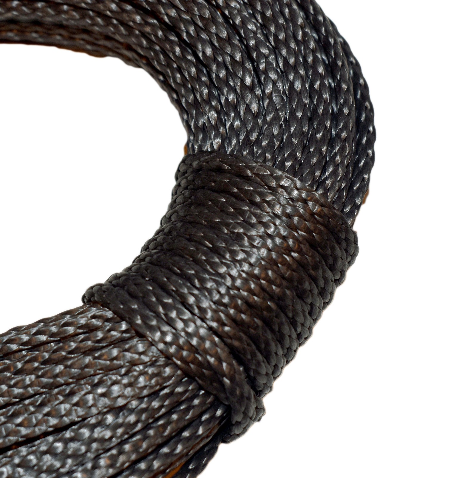 7/64 Inch 100 ft Hank Coated Dyneema Fiber 1400 lb Tensile Strength Black 7/64 Inch 100 ft Hank Coated Dyneema Fiber 1400 lb Tensile Strength Black