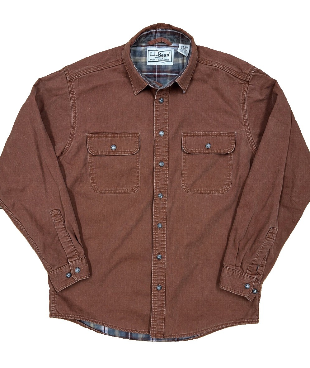 Vintage LL Bean Hurricane Canvas Shirt Burgundy Flannel Lined Shacket Mens M
