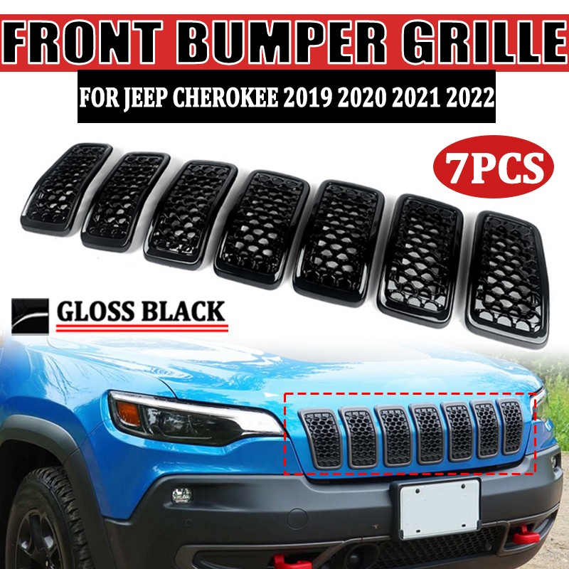 7PCS For 2019-23 Jeep Cherokee Front Bumper Upper Grille Inserts Honeycomb Grill