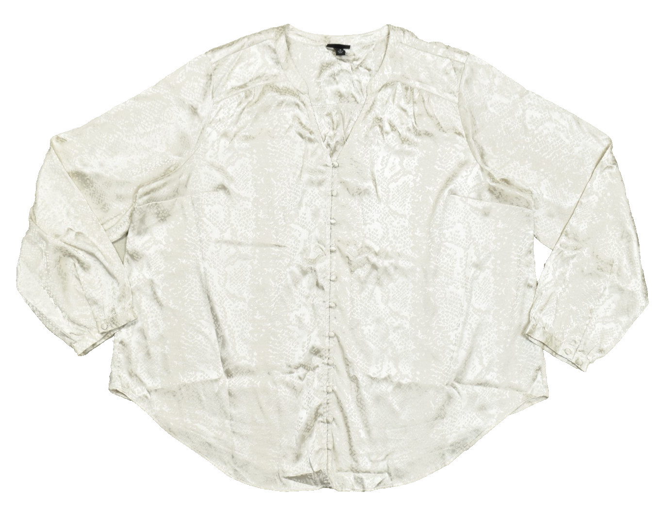 Torrid Size 2 2X Women Ivory Satin Jacquard Button Down Blouse Long Sleeve