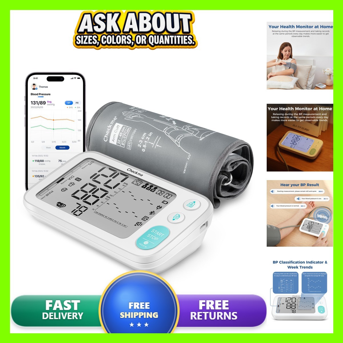 Checkme BP3-C1 Blood Pressure Monitor Automatic Digital Bluetooth XL Cuff Checkme BP3-C1 Blood Pressure Monitor Automatic Digital Bluetooth XL Cuff