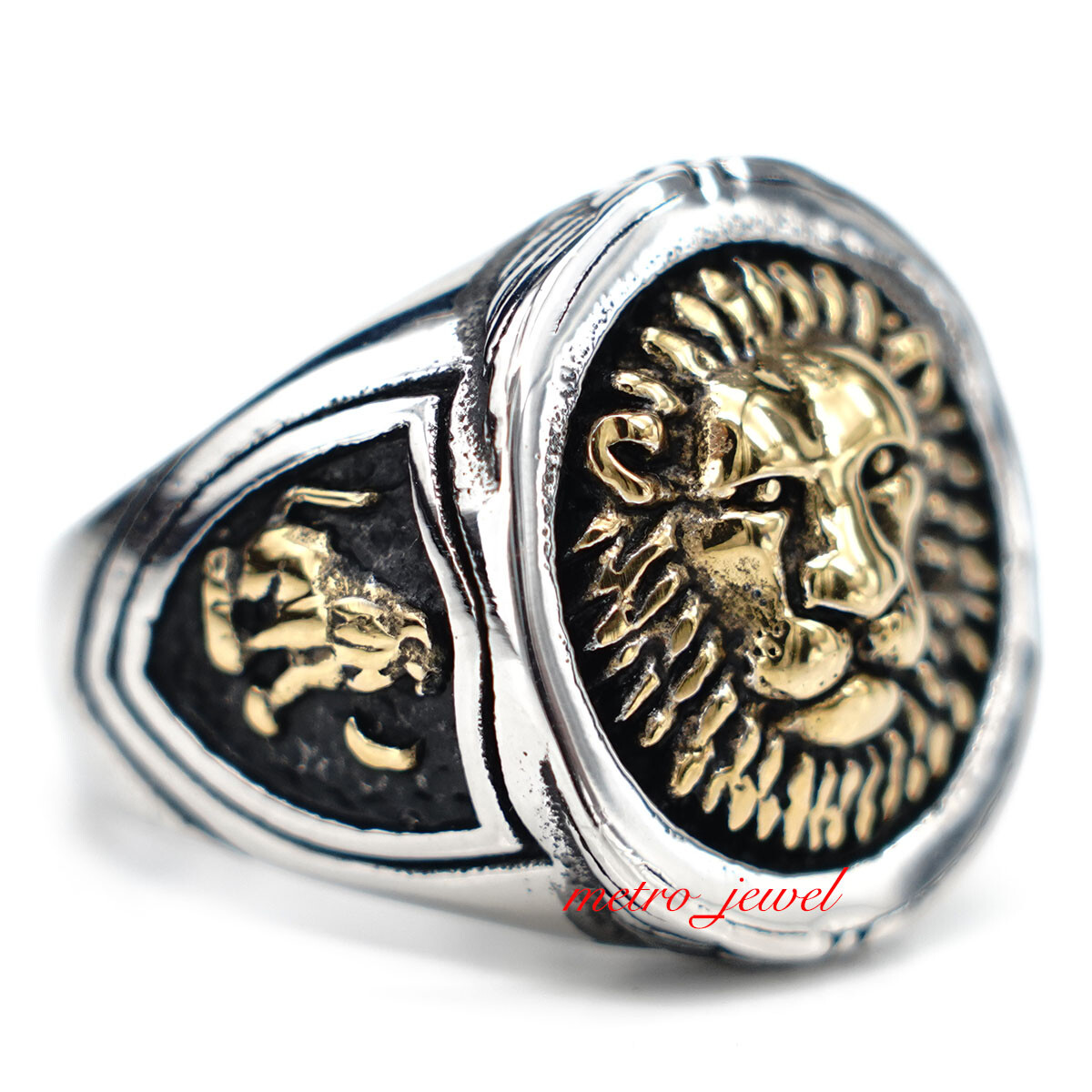 JXC Mens Two Tone Gold Lion Head Of Judah Ring For Men Silver Size 7 8 9 10 12