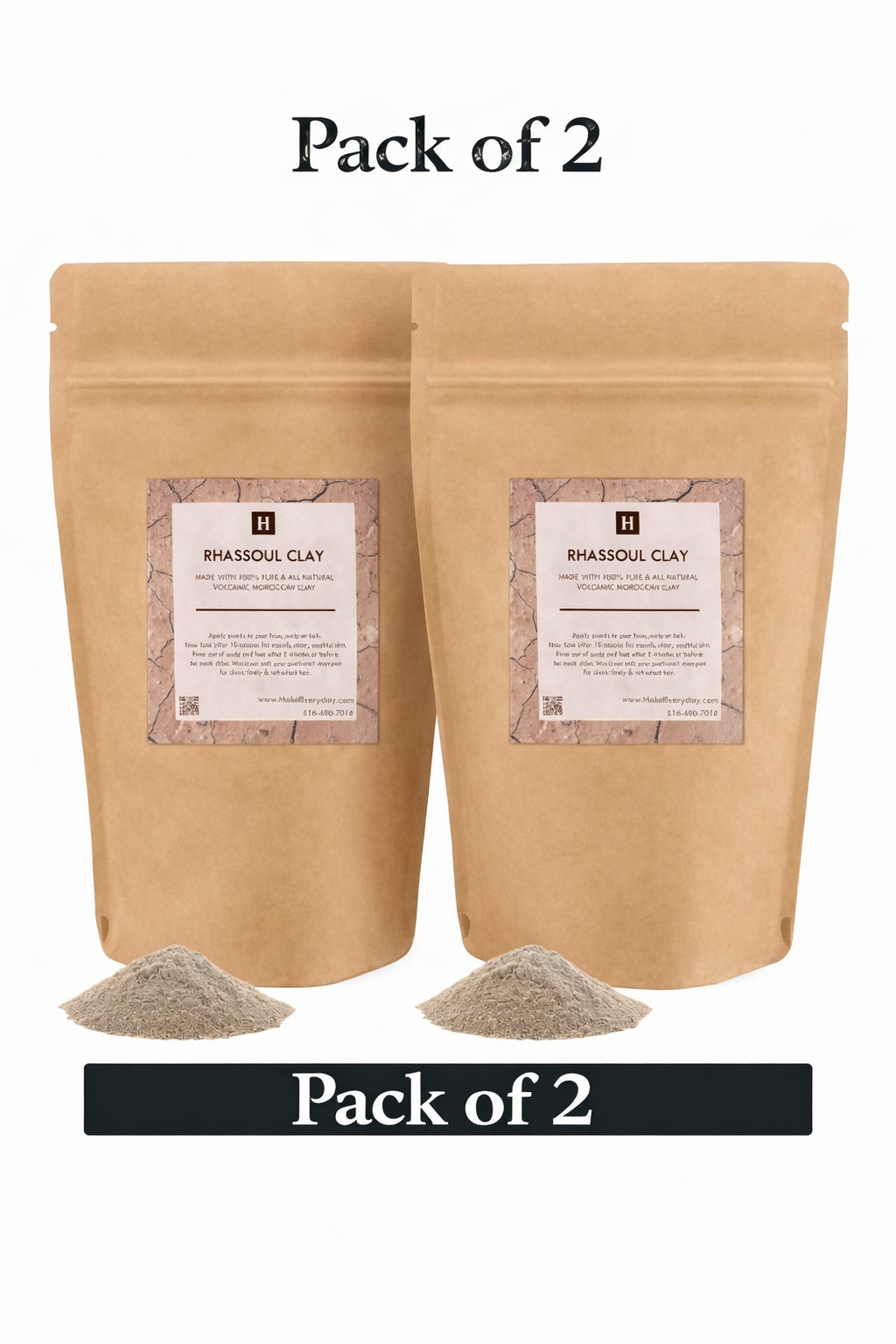 Rhassoul Clay 1 lb Moroccan Ghassoul Lava Clay | Detox & Rejuvenate | Pack of 2