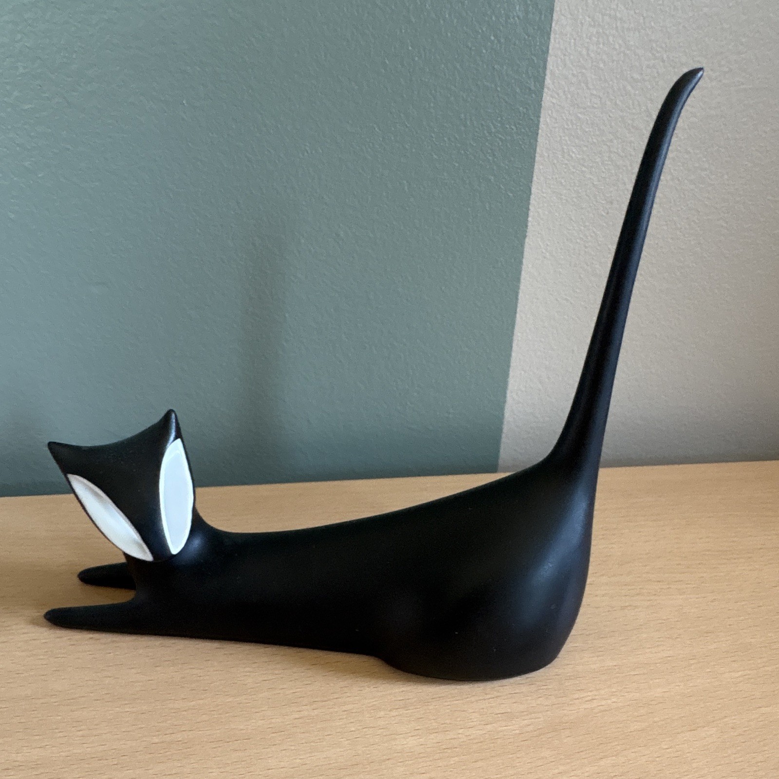 Vintage Royal Dux Bohemian Black Porcelain Cat - MCM - Jaroslav Jezek - Czech