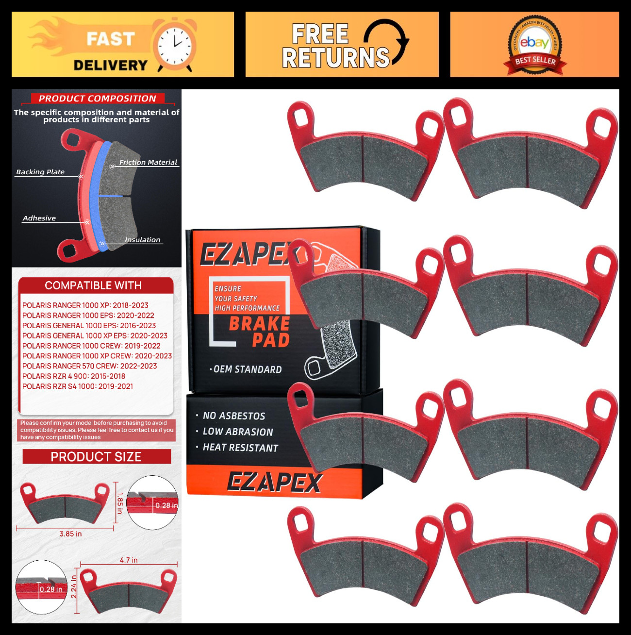 High-Performance Ceramic Brake Pads for Polaris Ranger XP 1000 & General 1000 -