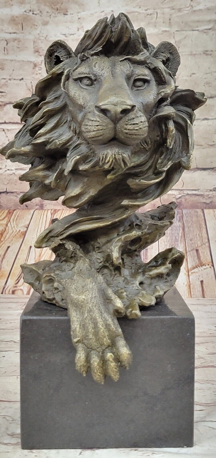 Hand Made African Lion Bust Museum Quality Bronze Sculpture by Barye Artwork