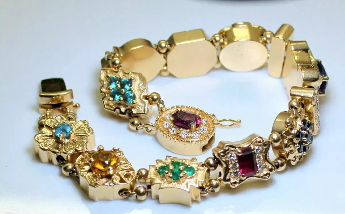 Oval Cut Simulated Multi Gemstone Tennis Bracelet Yellow Gold Plated Silver 925