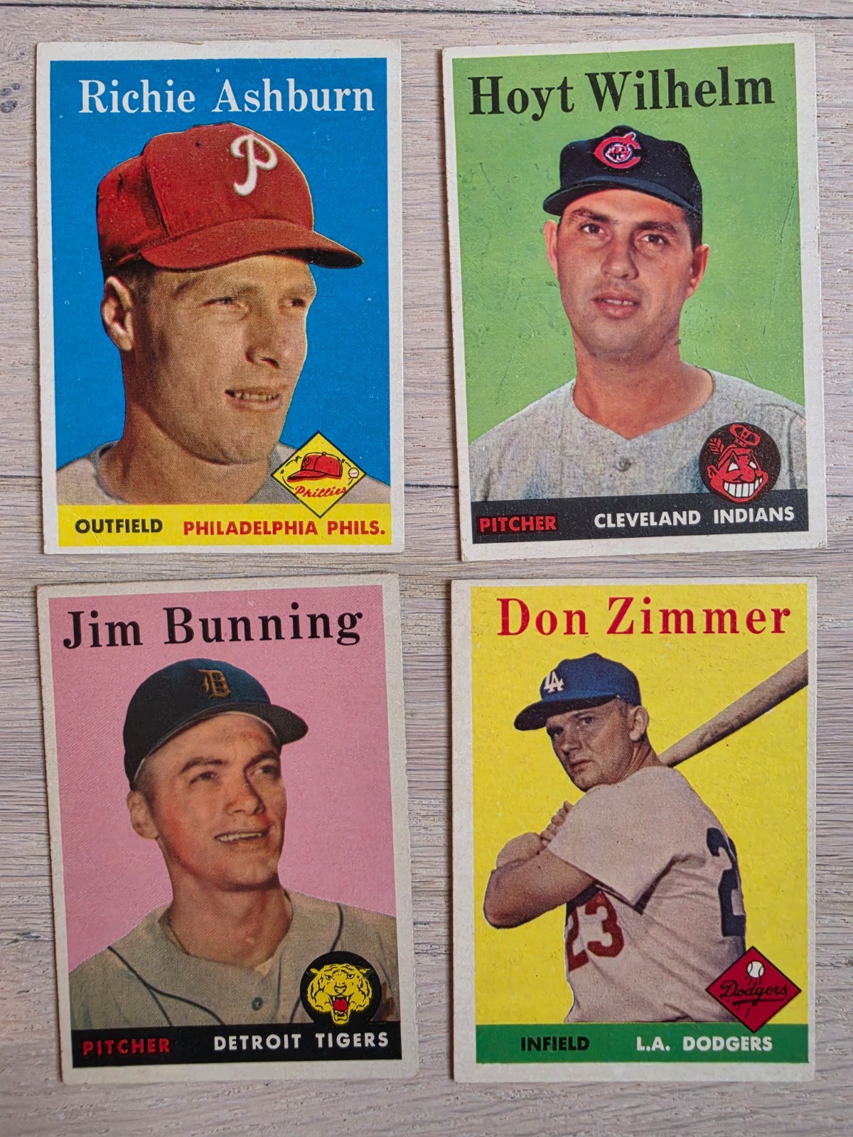1958 Topps Nice  4 Card HOF Lot Hoyt Wilhelm Jim Bunning Ashburn Zimmer Ex NM