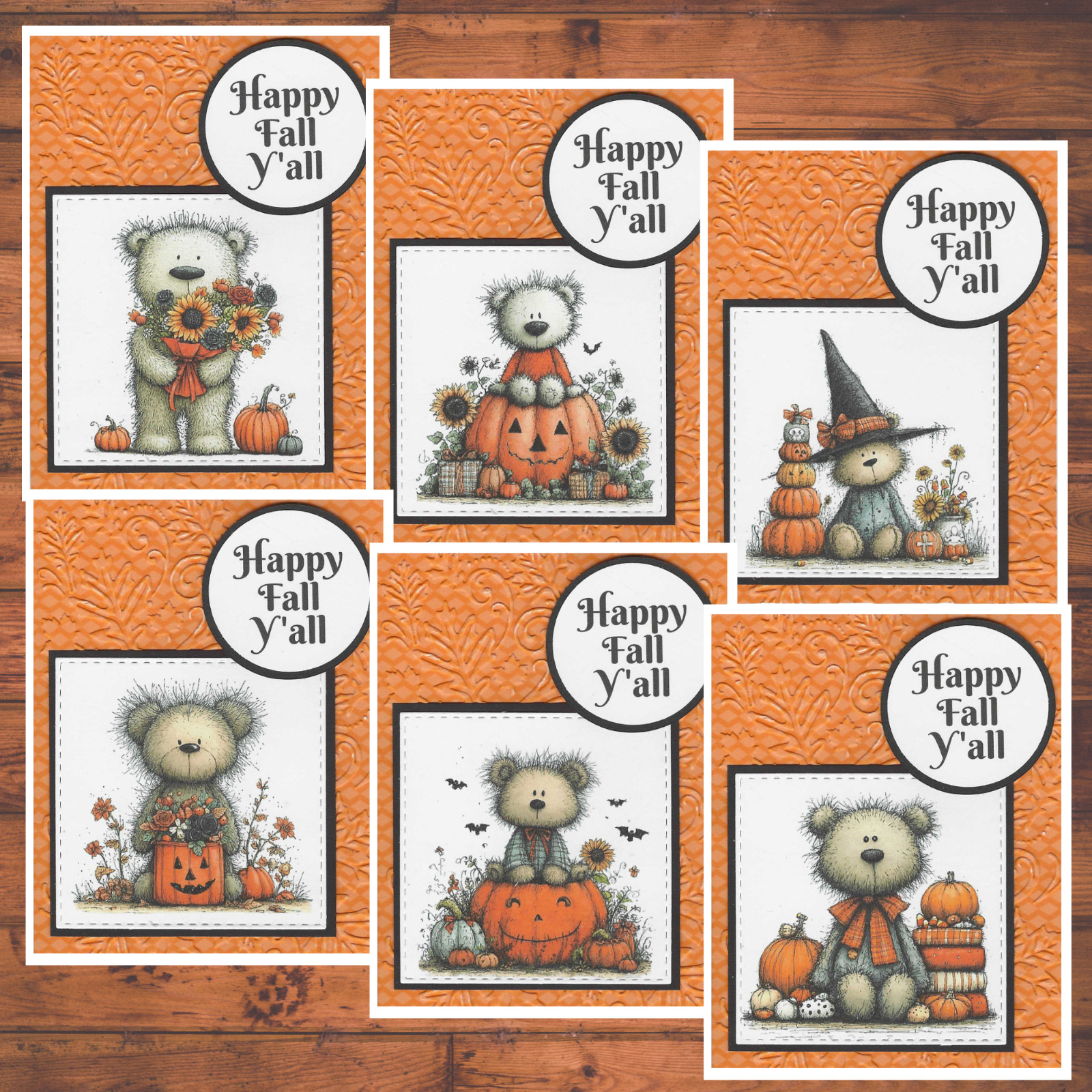 Happy Fall Y'all Teddy Bears Handmade DIY Card Kit: Set of 6 with Envelopes