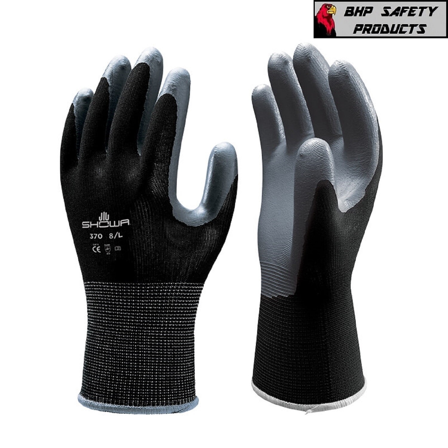 SHOWA ATLAS FIT 370 BLACK NITRILE GARDENING WORK GLOVES (SM, M, L, XL) SHOWA ATLAS FIT 370 BLACK NITRILE GARDENING WORK GLOVES (SM, M, L, XL)