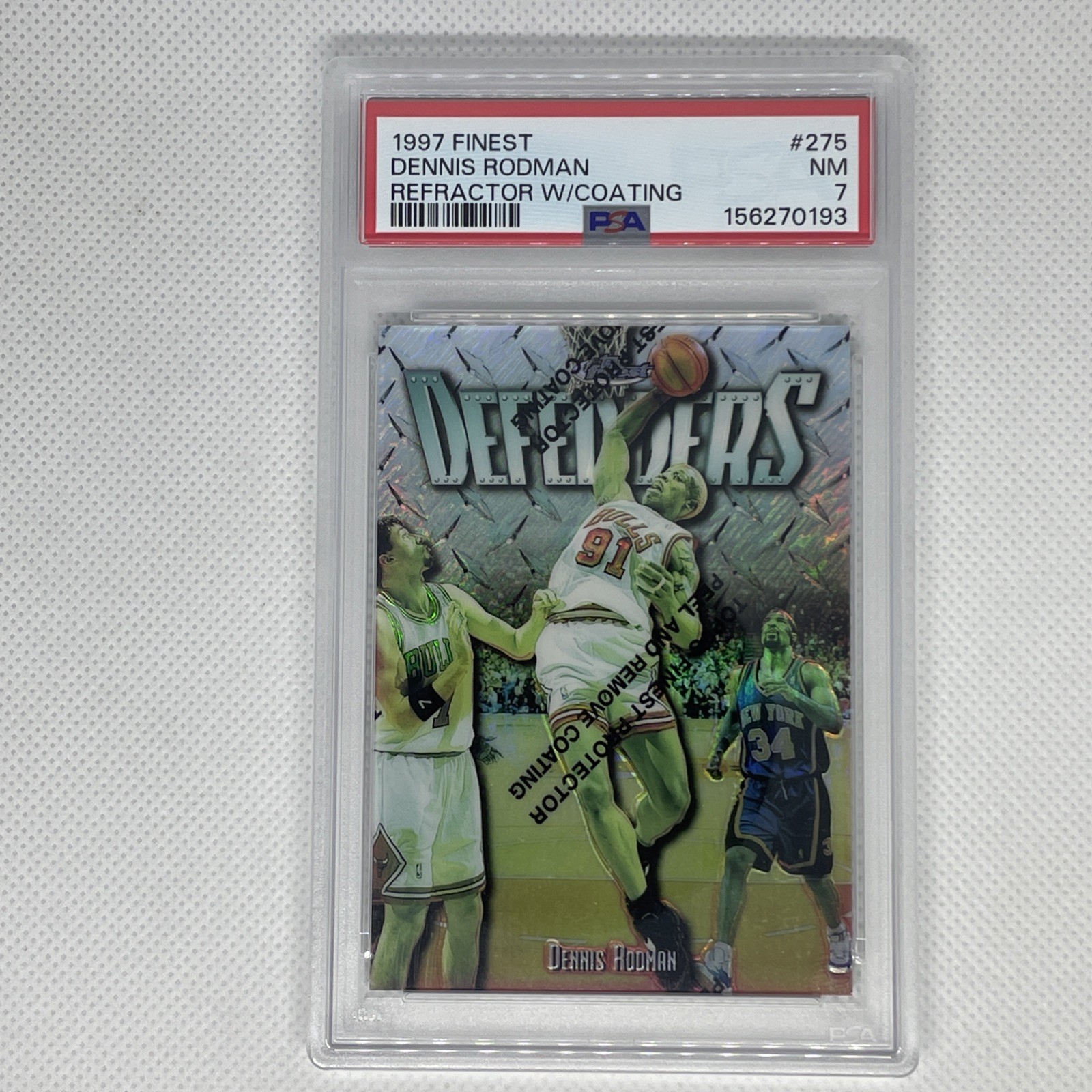 Rare Dennis Rodman /1090 1997-1998 Topps Finest Defenders #275 Refractor PSA 7