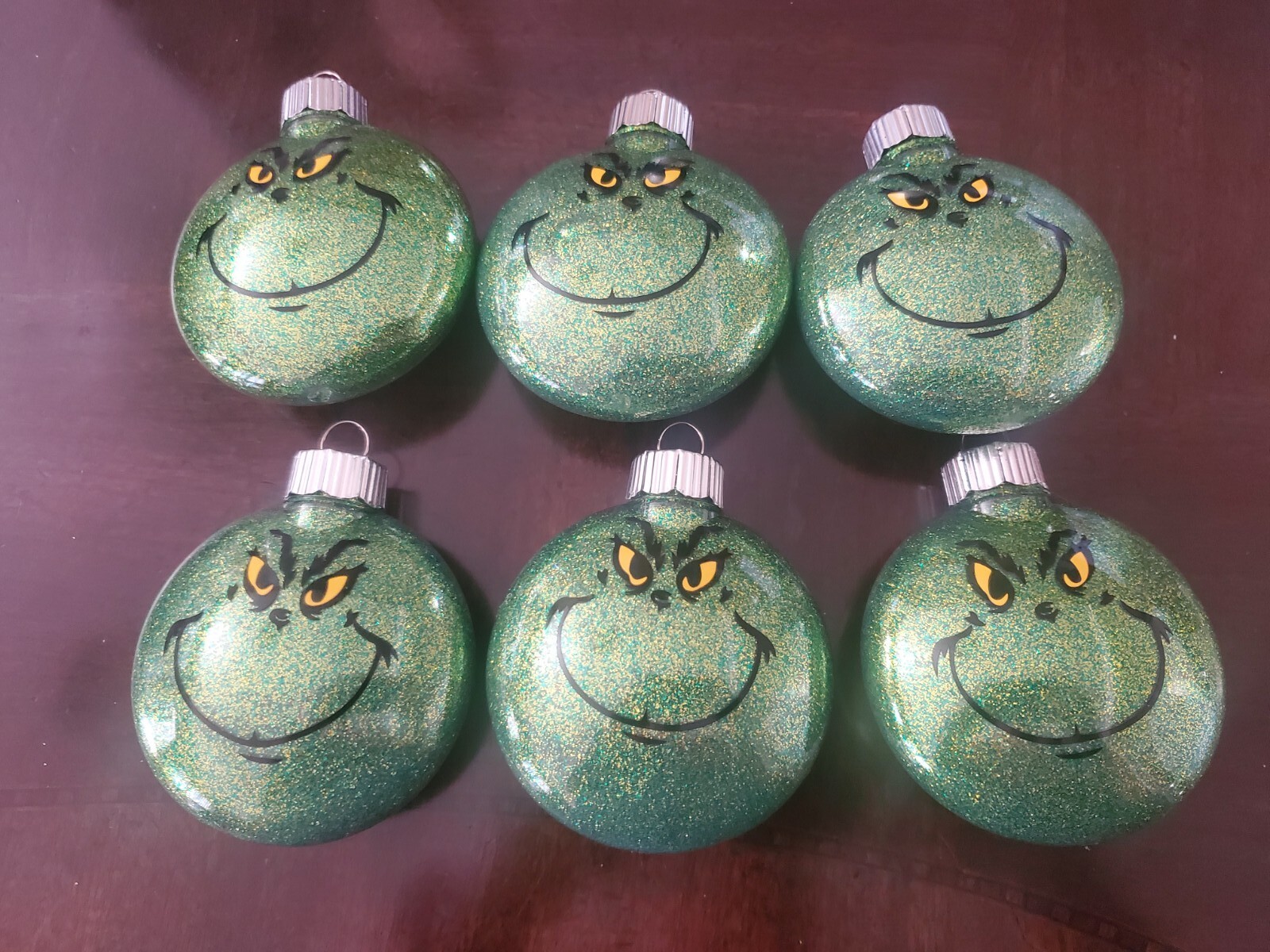 Inspired Grinch Christmas 36 glitter ornaments handmade new Inspired Grinch Christmas 36 glitter ornaments handmade new