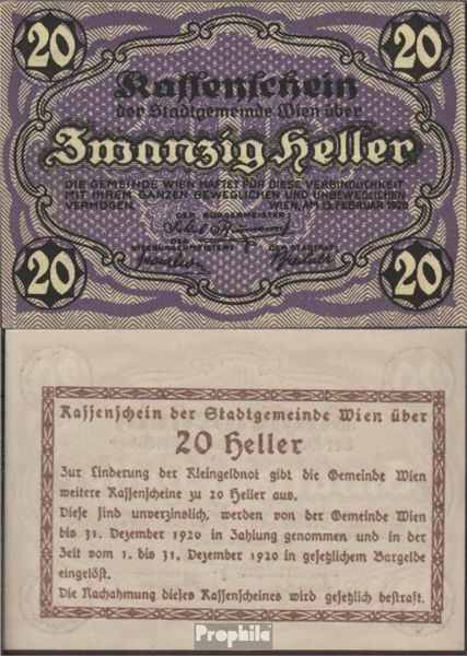 Austria Pick-number: 9Wien, in Text no Ausgabebetrag bankfrisch 1920 20 bright