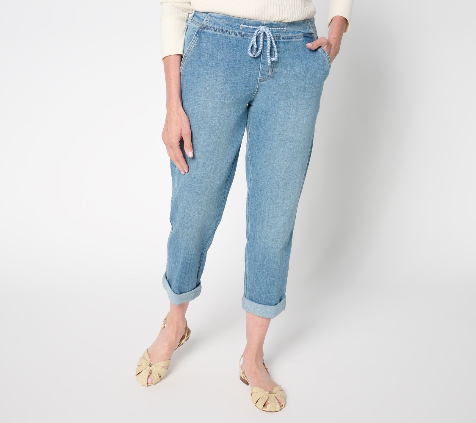 Liverpool Los Angeles Women\'s Pants Sz 10 Rascal Tie Front Cuffed Blue A689239