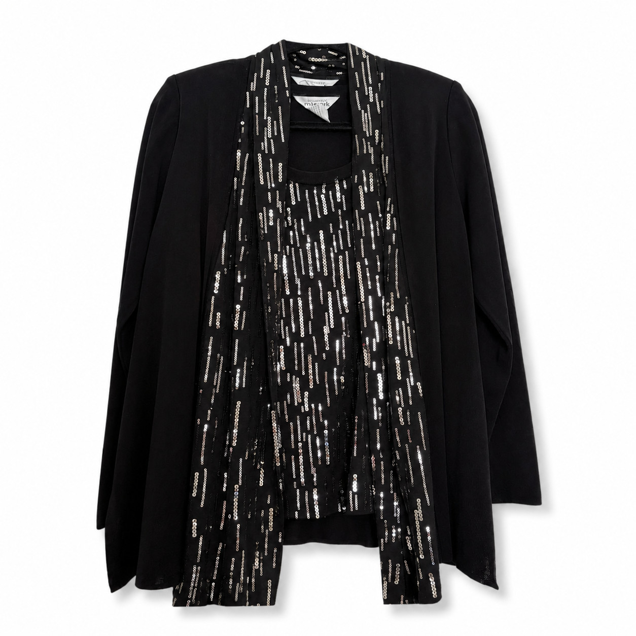 Misook Black White Embellished Cardigan M Shell L Knit 2 Piece Set