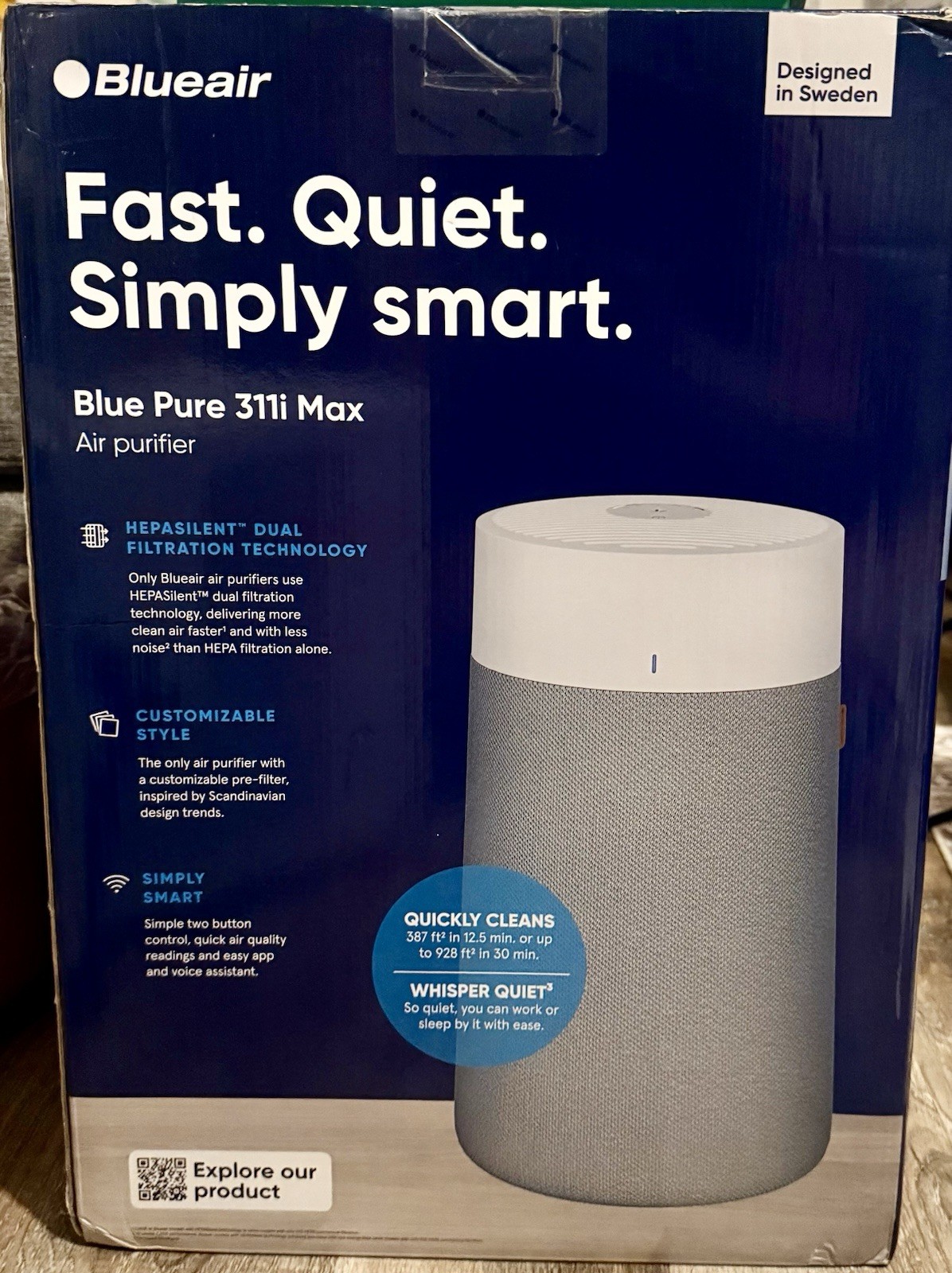 Blueair Blue Pure 311i Max Smart Air Purifier HEPASilent Dual Filtration NEW