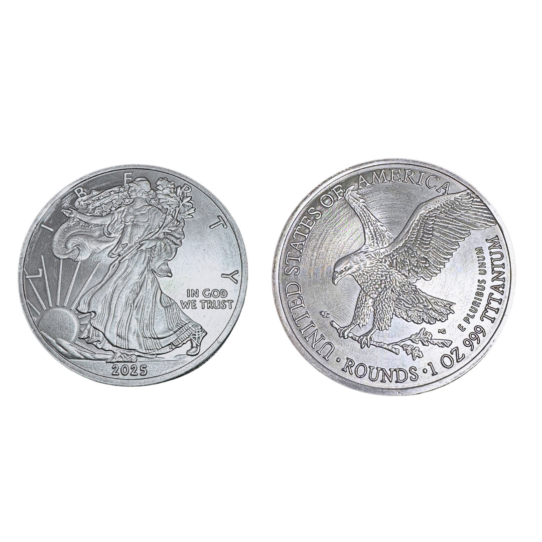TWO 1 TROY OUNCE/OZ .999 Pure TITANIUM Metal Walking Liberty/Eagle Rounds/coins