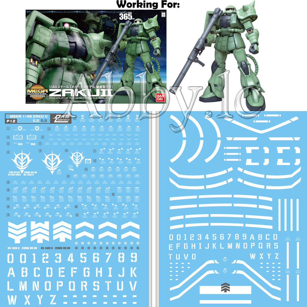 for MEGA Size 1/48 MS-06F Zaku II 2 Mass Production DL Model Water Decal Sticker