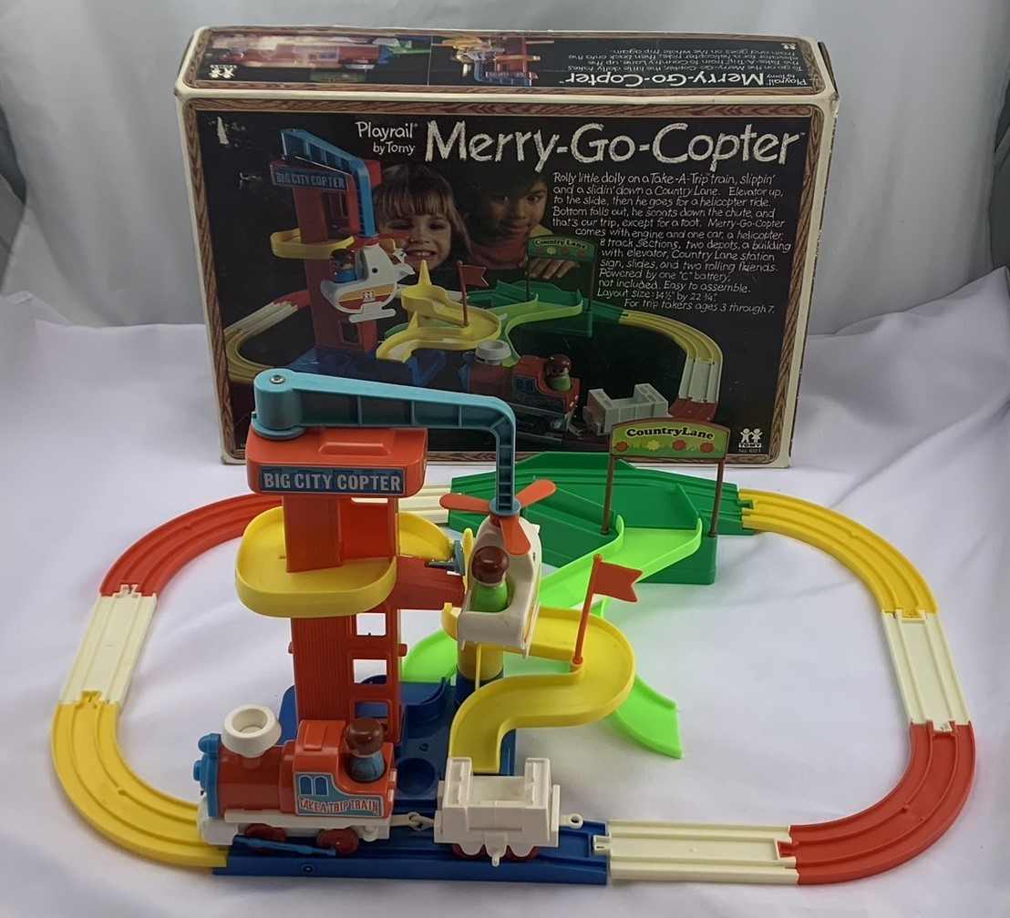 1976 Merry Go Copter Set by Tomy Complete, Working, Clean, Great Cond 
