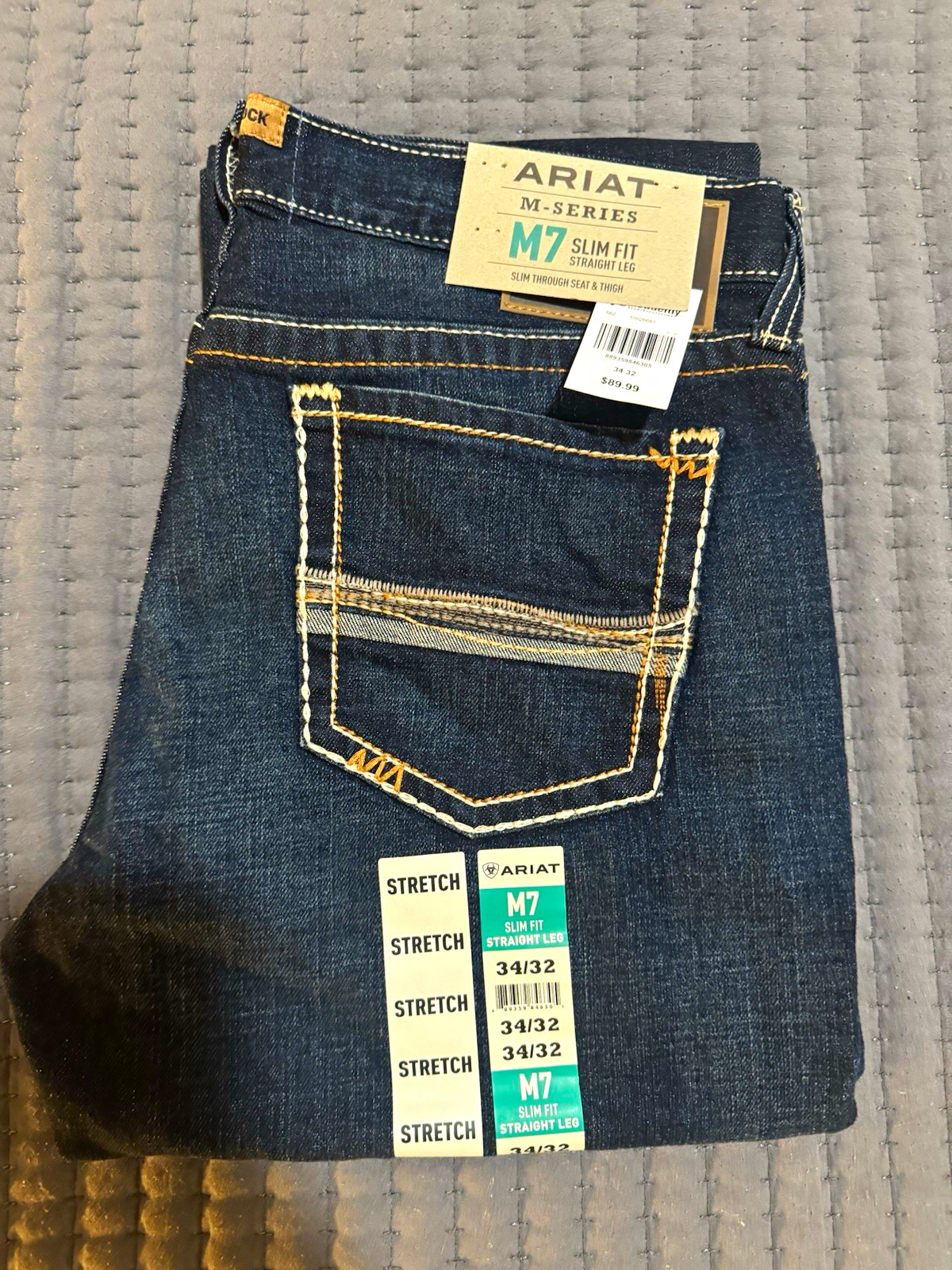 Ariat M-Series Men\'s Slim Straight Stretch Jeans Dark Wash Blue Denim 5-Pocket