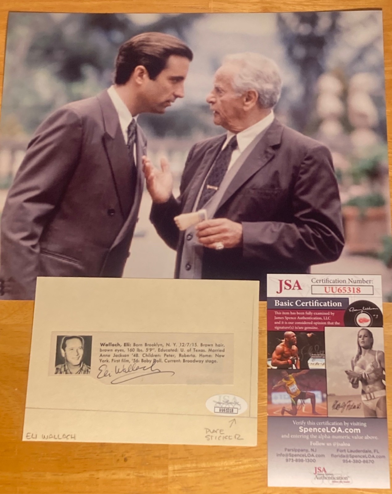 SIGNED Eli Wallach Cut/Index (w/ JSA COA) w/ Unsigned Godfather Display Photo SIGNED Eli Wallach Cut/Index (w/ JSA COA) w/ Unsigned Godfather Display Photo