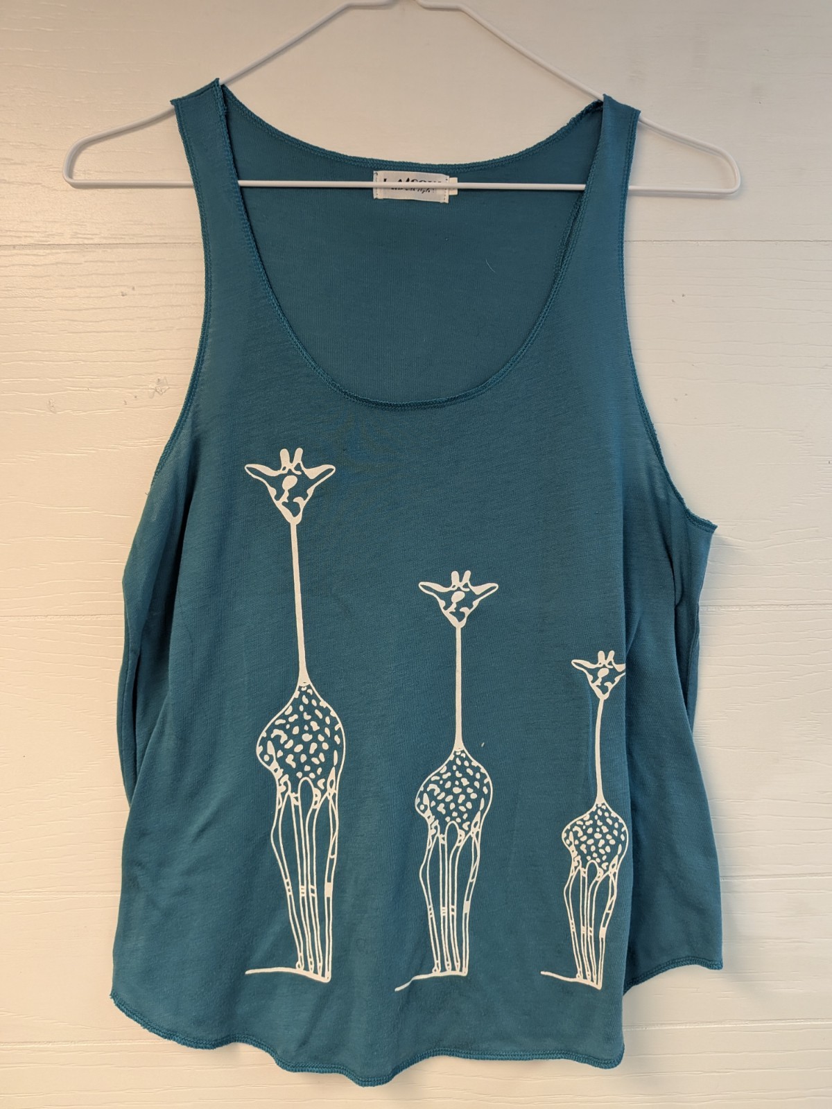 L.A. SOUL Women\'s Tank Top Blue Lightweight Scoop Neck Sleeveless Giraffe Size S
