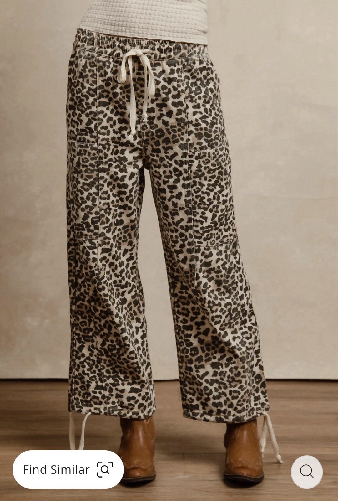 Bibi Leopard Print Drawstring Pants Leopard/Oatmeal Size XL Bibi Leopard Print Drawstring Pants Leopard/Oatmeal Size XL