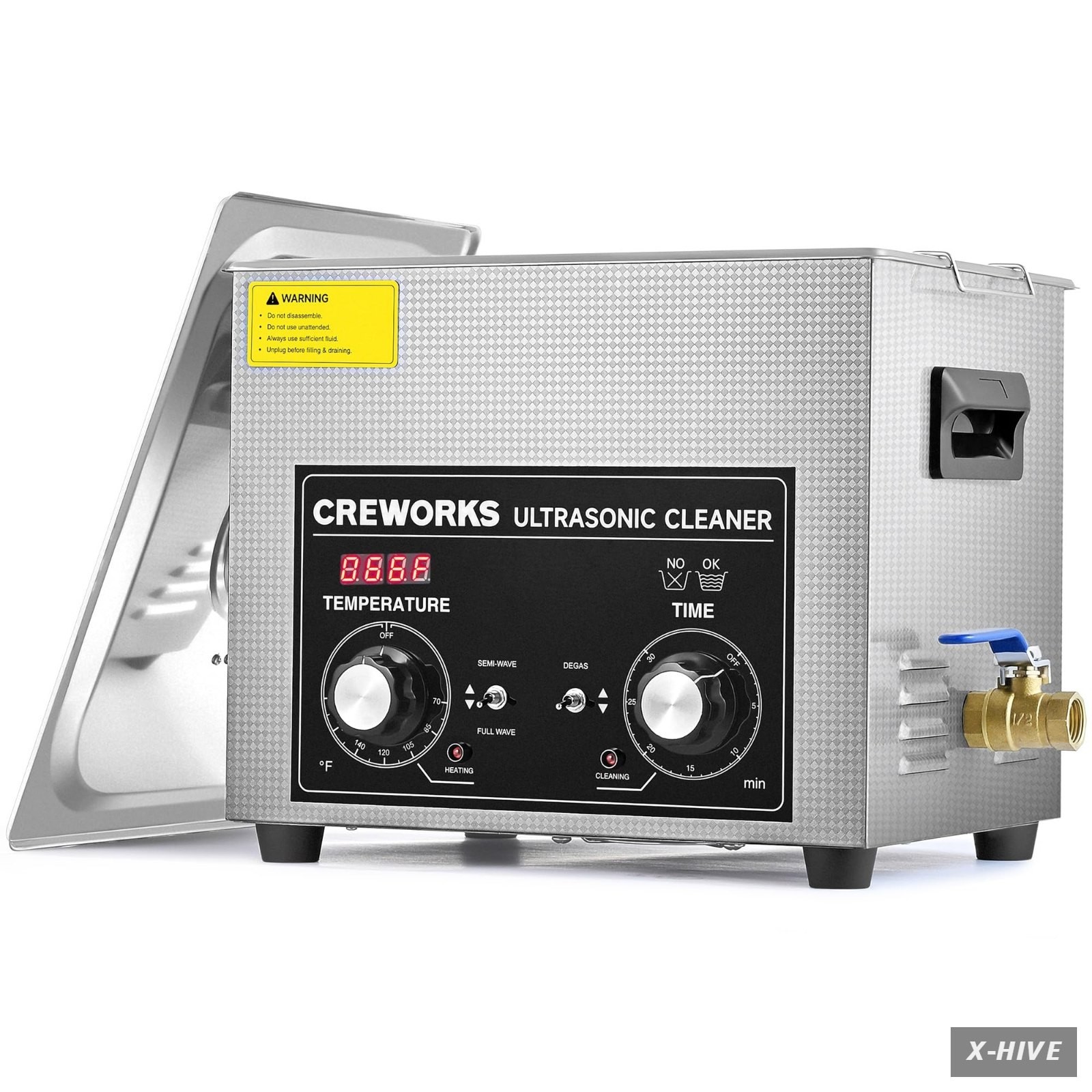 CREWORKS Ultrasonic Cleaners 10L Cleaner Heater Timer 240W Stainless Steel Degas