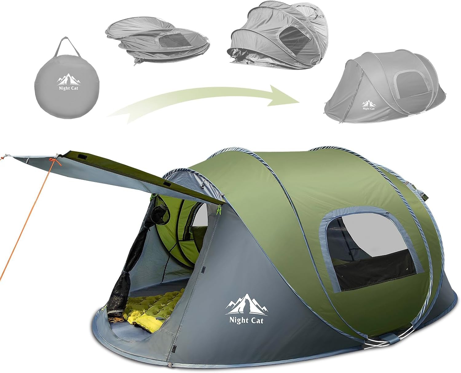 Night Cat 2-4 Person Pop-up Camping Tent - Waterproof Instant Easy Setup Family